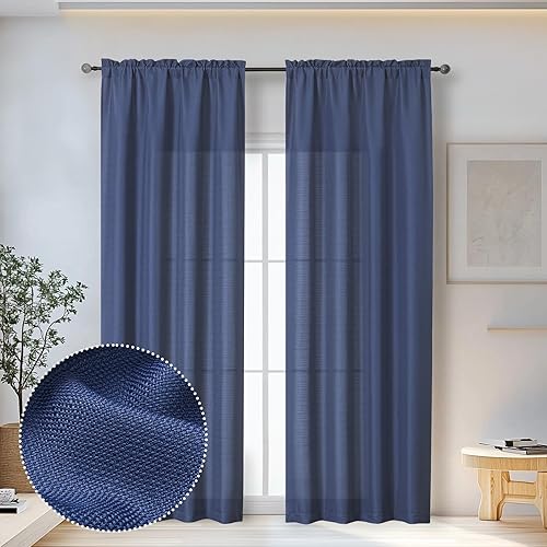 Miniatura 59 de OWENIE Bob Linen Cortinas de Lino de 96 Pulgadas Extra Largas Juego de 2 Paneles para Sala de Estar Dormitorio, Filtrado de Luz Cortinas de Ventana