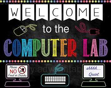 FJQWKLF Computer Classroom Metal Tin Signs Welcome To The Computer Lab Posters School Classroom Porch Plaque Decoration Room Club Office Wall Decor 12x16 Inches