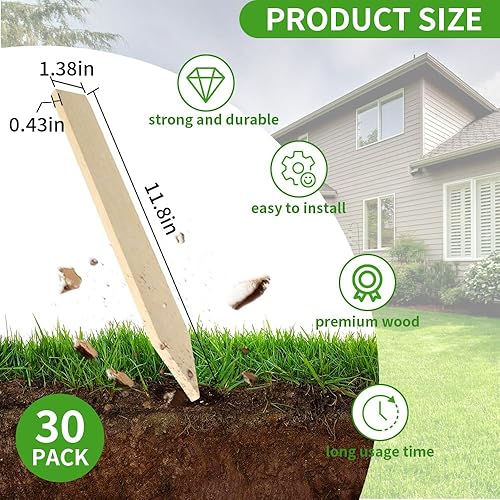 Miniatura 2 de 30 estacas de jardín de madera de 12 pulgadas, estacas de madera para letreros, estacas de grado y encuesta para soporte de plantas, valla de limo,