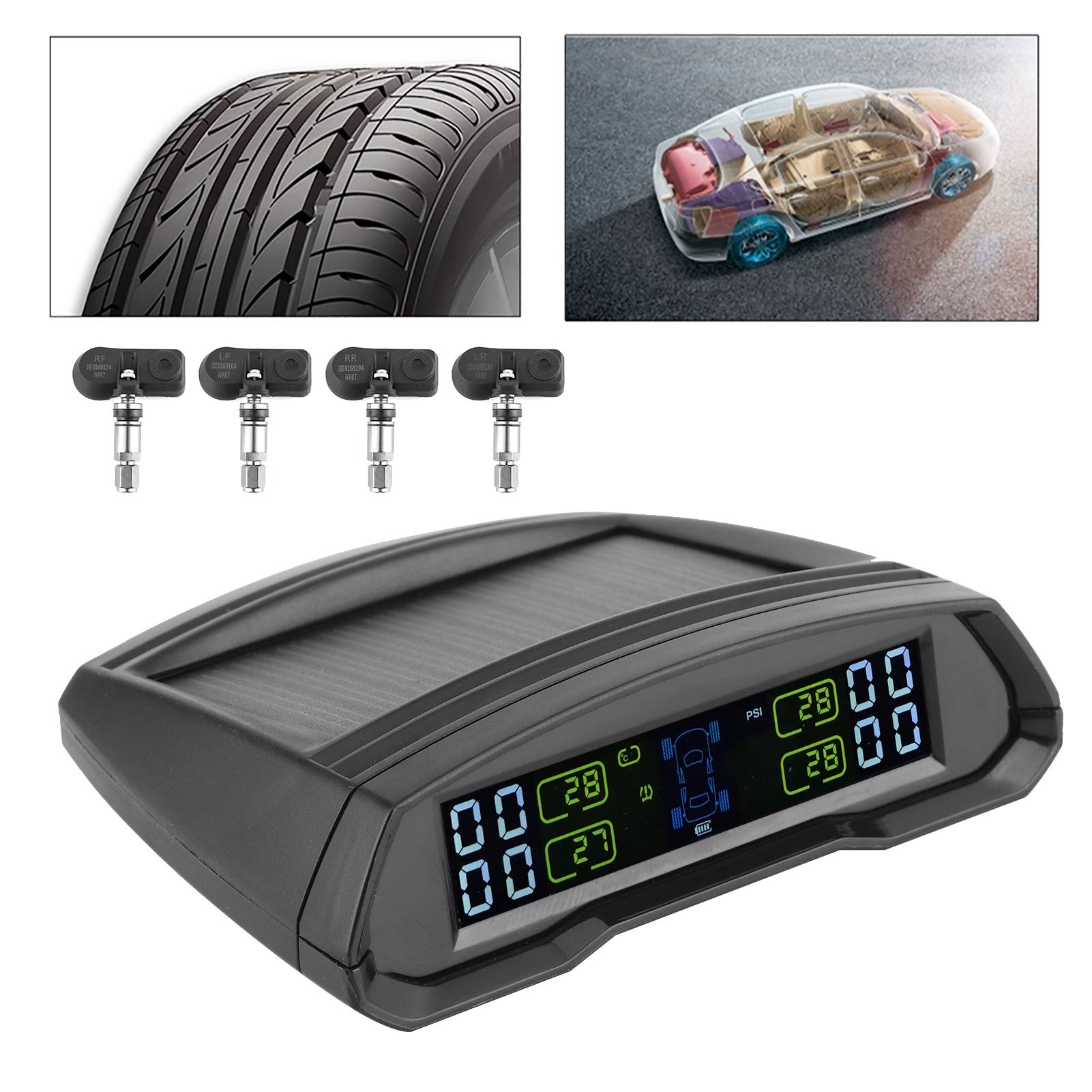 Sensor presion neumaticos+ inalámbrico de monitoreo de presión de Llantas TPMS Energía Solar o USB TPMS con 4 sensores para la presión y Temperatura del Remolque de Viaje de Autocaravana