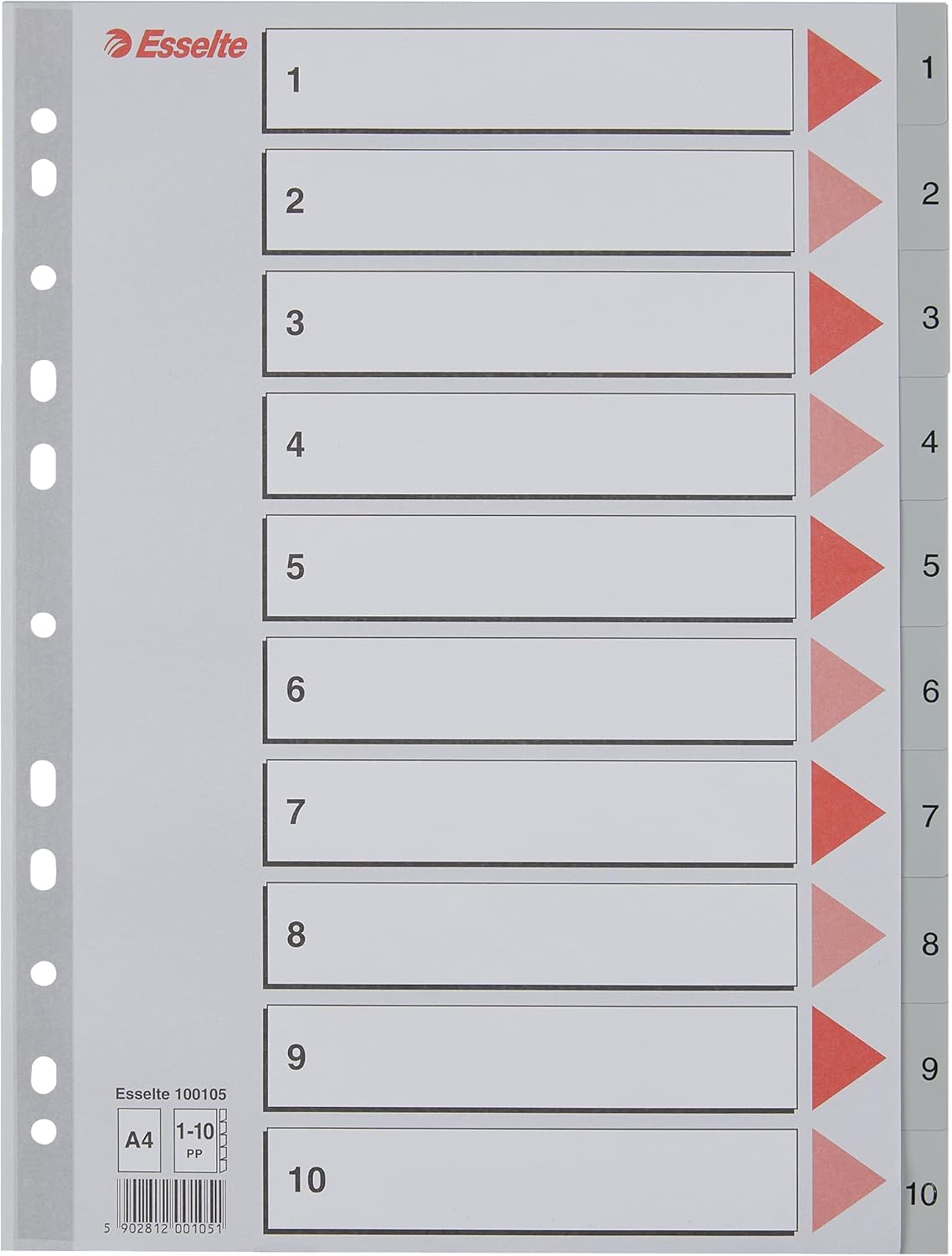 Esselte 100105 A4 1-10 Index, Heavy Duty Plastic, Grey