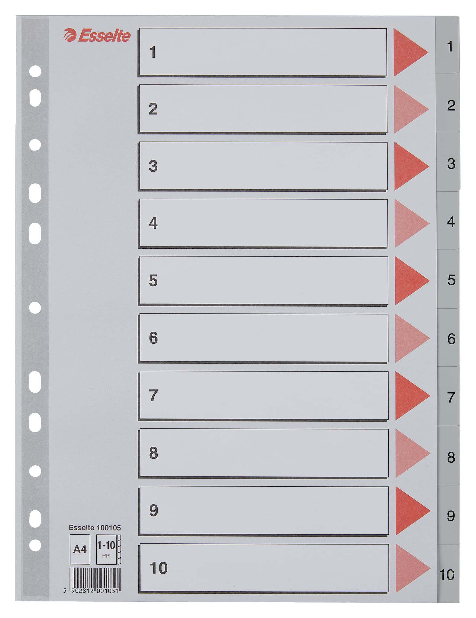 Esselte 100105 A4 1-10 Index, Heavy Duty Plastic, Grey