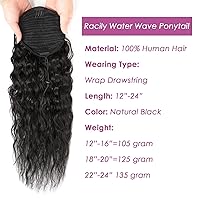 Vista 2 de Human Hair Water Wave Drawstring Ponytail Extensions - Natural Black Corn Wave for Black Women - Clip in Extensions (20")