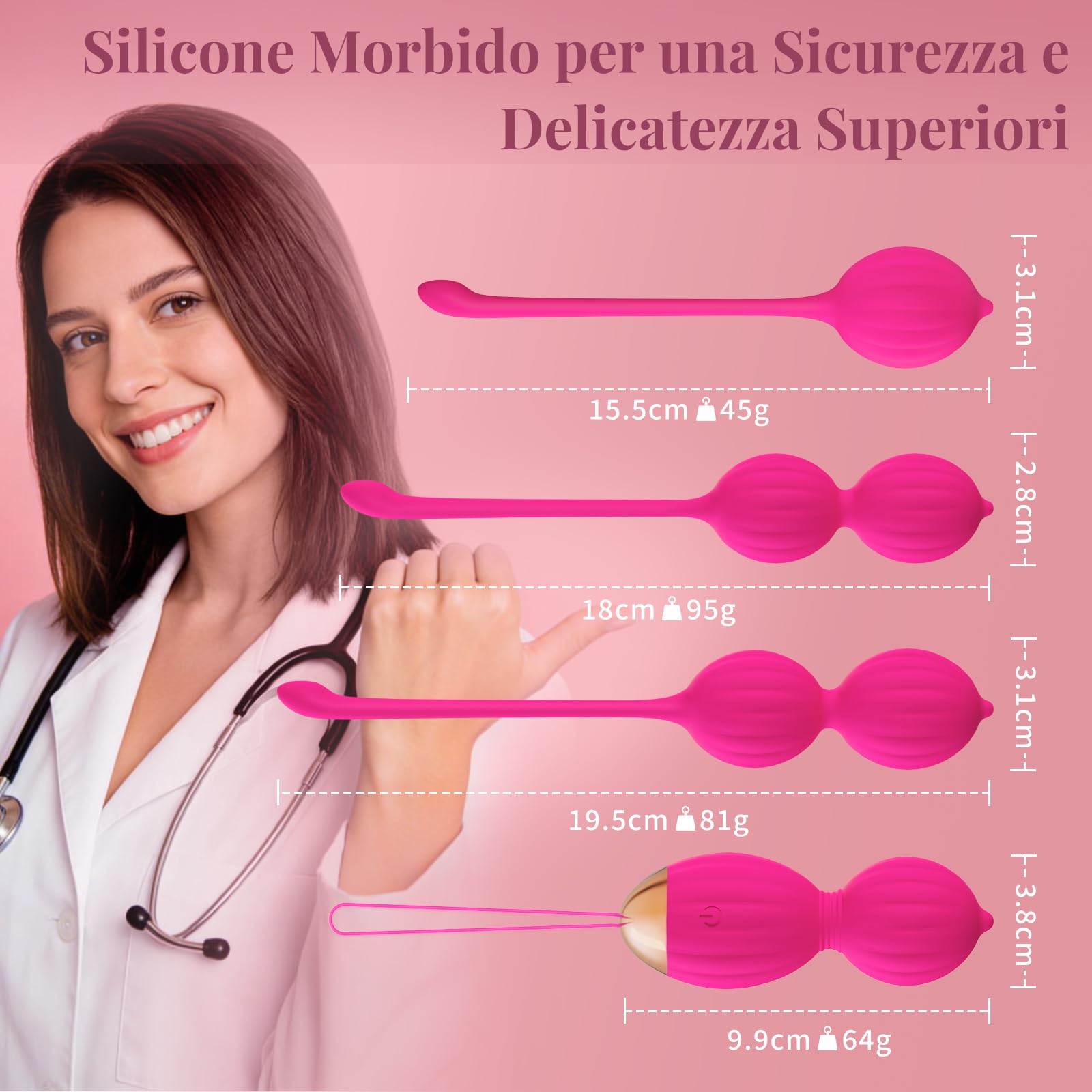FIDECH - Set di 5 sfere dell'amore senza fili, con telecomando, per allenare la muscolatura vaginale, per coppie