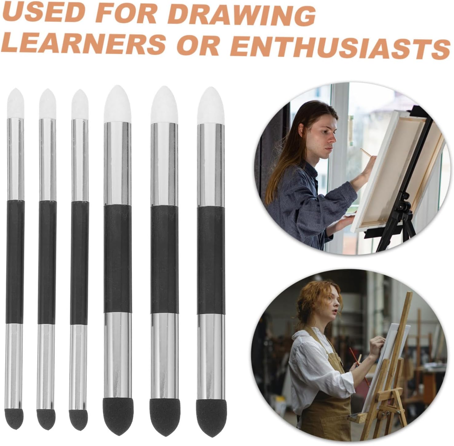TEHAUX 6pcs Double Headed Sponge Brush Set for Sketching and Blending Reusable Art Tools for Artists and Students Easy to Carry and Durable Drawing Accessories