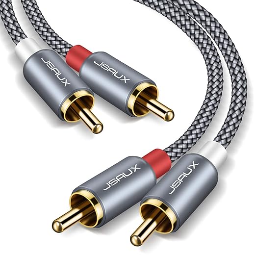 JSAUX RCA Cables, [6.6ft/2M, Dual Shielded Gold-Plated] 2RCA Male to 2RCA Male Stereo Audio Cable for Home Theater, HDTV, Amplifiers, Hi-Fi Systems [Grey]