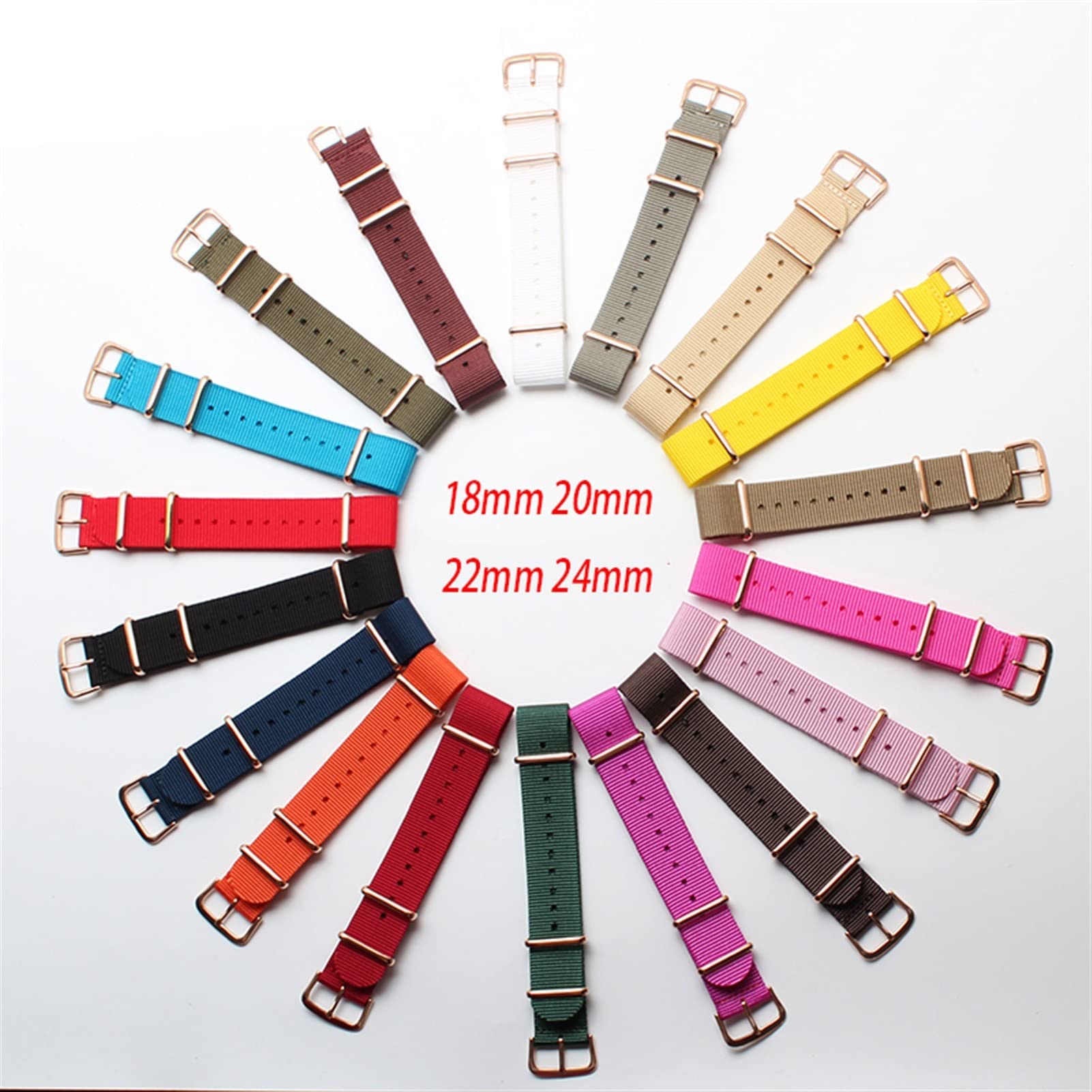 Buntes Nylon-Uhrenarmband mit roségoldenen Ringen, NATO-Nylonbänder, Perlon-Uhrenarmband, modisches Armband für Männer und Frauen (20 mm, 17)