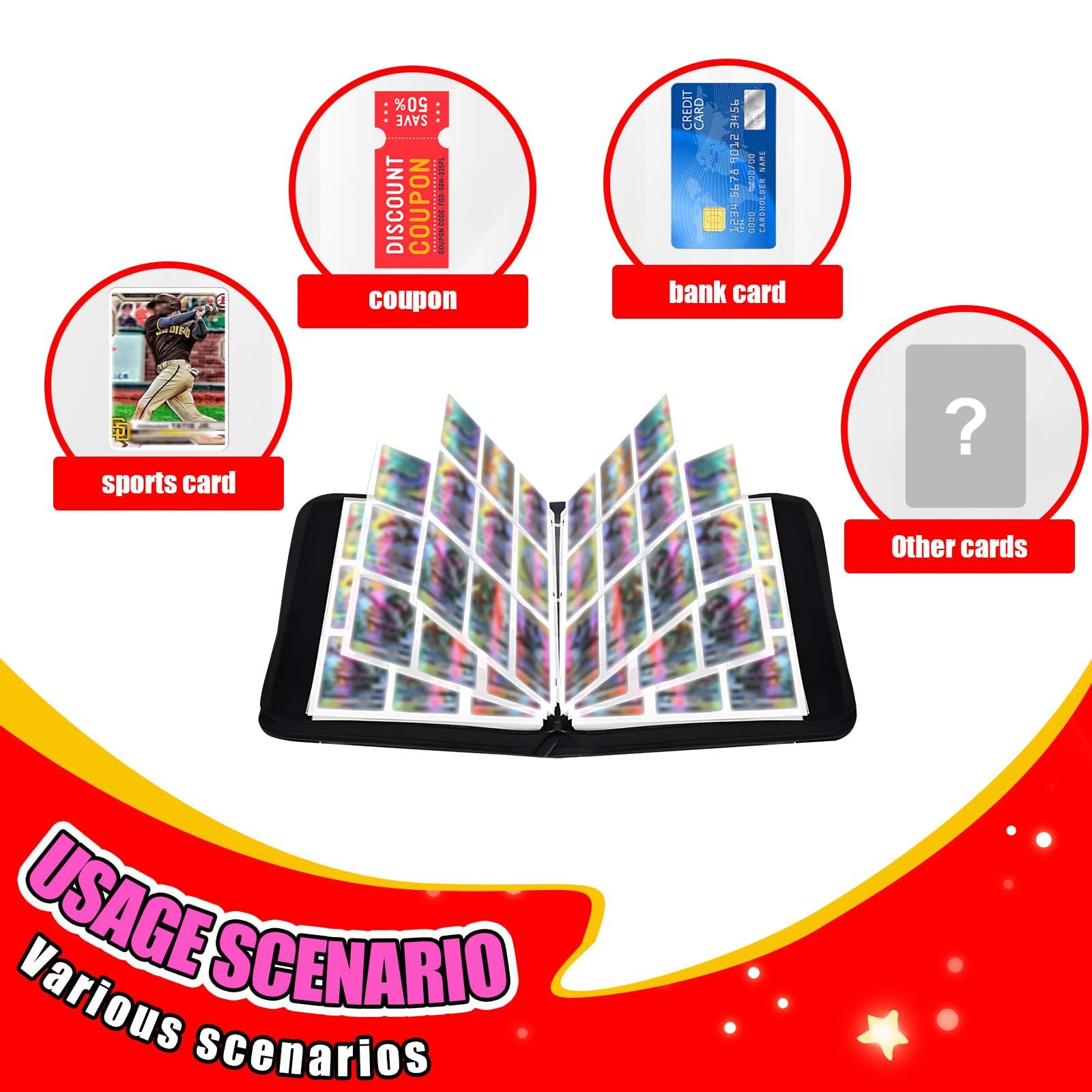 Album per carte, carte da collezione, 50 pagine, 900 tasche, PU impermeabile, chiusura lampo, raccoglitore per carte di credito, regalo per collezionisti e bambini
