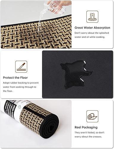 Miniatura 4 de Juego de alfombras y tapetes de cocina antideslizantes lavables de 2 piezas, alfombras absorbentes para colocar delante del fregadero, alfombras de
