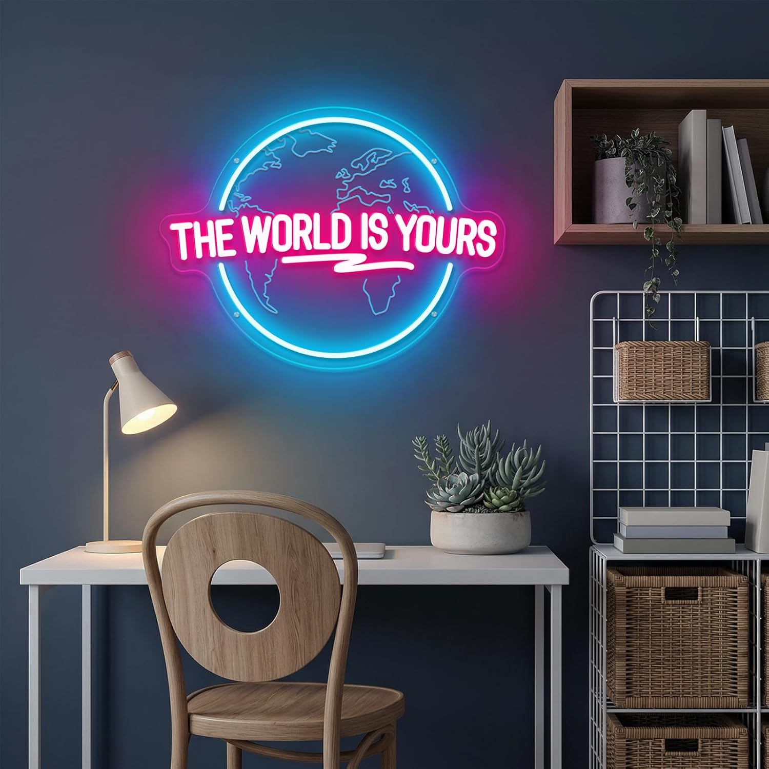 The World Is Yours Neon Sign Carved Planet The World Is Yours LED Neon Light Lamp for Wall Decor Light Up Signs for Office Wedding Man Cave Game Room Bedroom Birthday Gift 41CM*31CM
