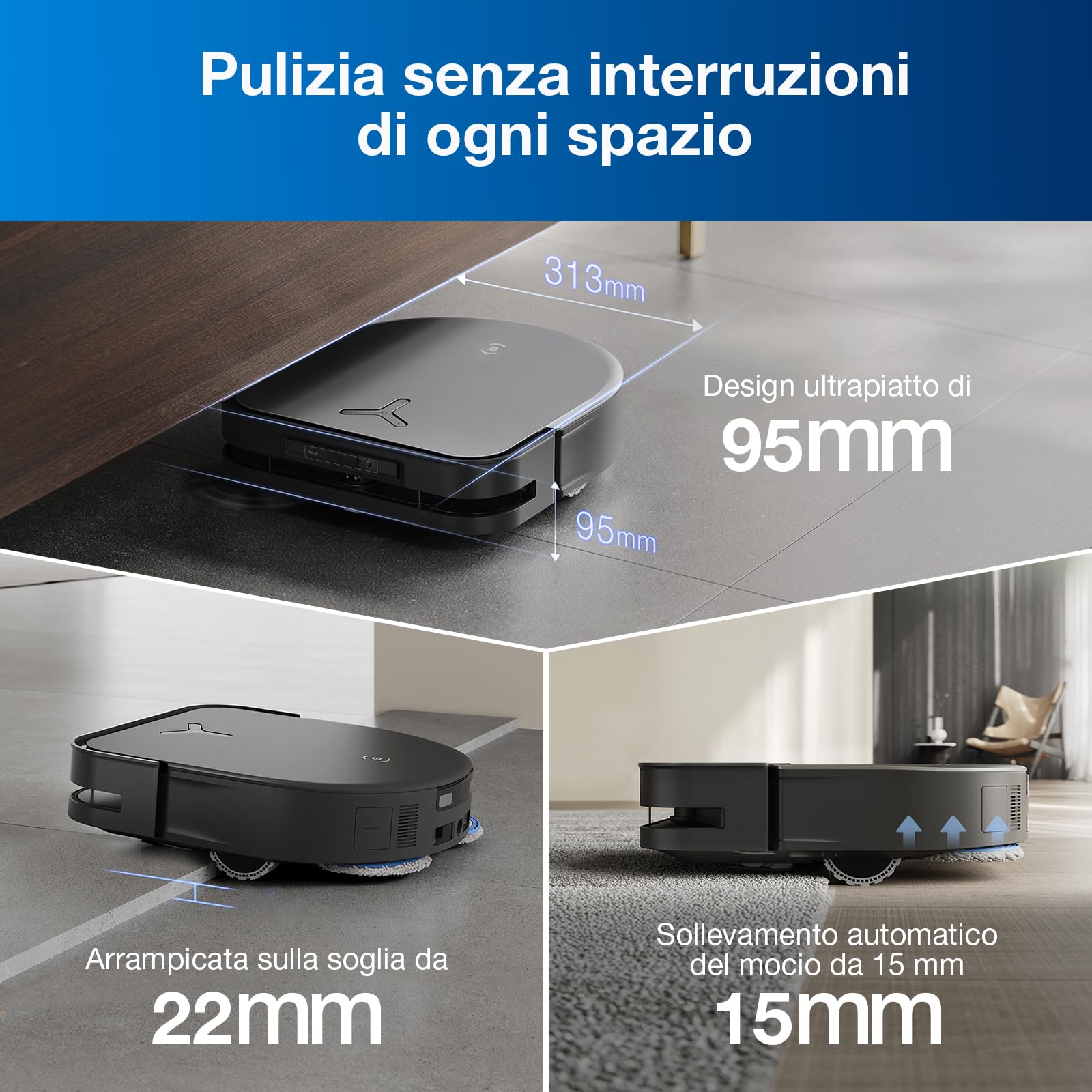 ECOVACS DEEBOT X5 PRO OMNI Robot Aspirapolvere Lavapavimenti, 12800Pa, Progettazione Antigroviglio, TruEdge™ Adaptive Edge Mopping, Lavaggio con Acqua Calda a 70°C, AINA 2.0 Navigazione Intelligente