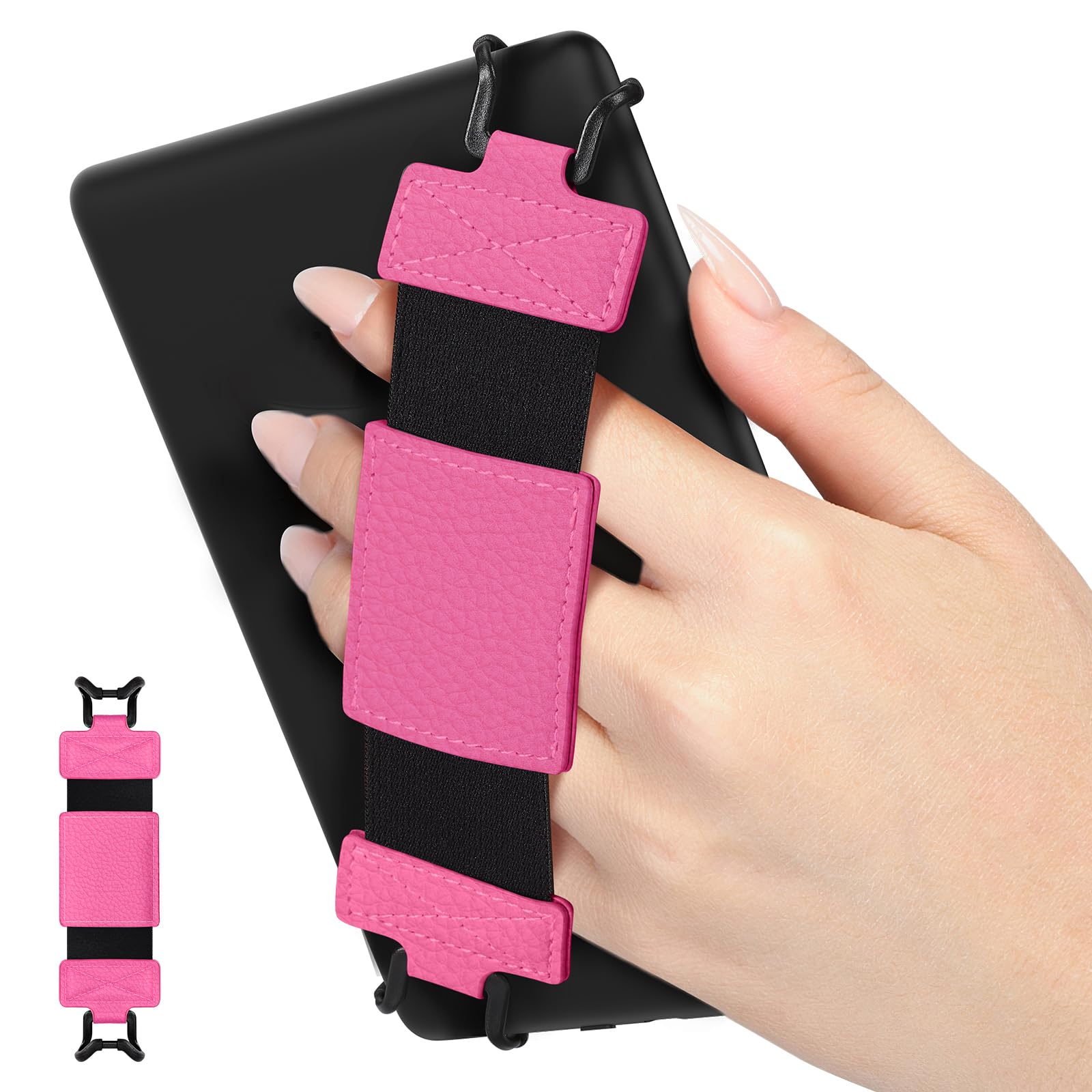 MoKo Cinturino Universale per E-Reader Tablet 6-8 cali, Morbido Supporto Mano, Fascia Elastica Impugnatura, Fiori Magenta
