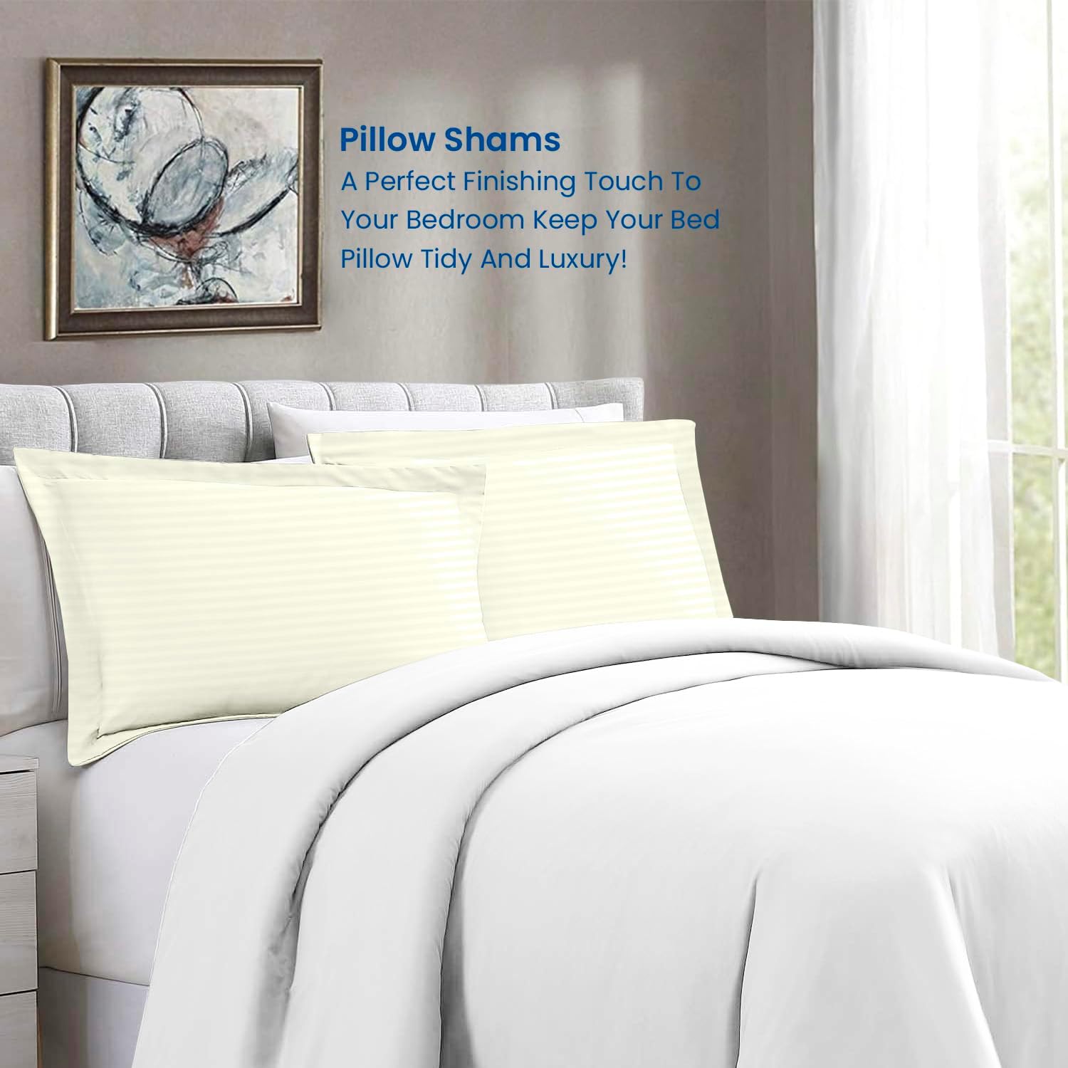 400 TC Egyptian Cotton Pillow Shams (2-Pack) – Soft & Durable, Toddler Size (14" x 20") Ivory Stripe