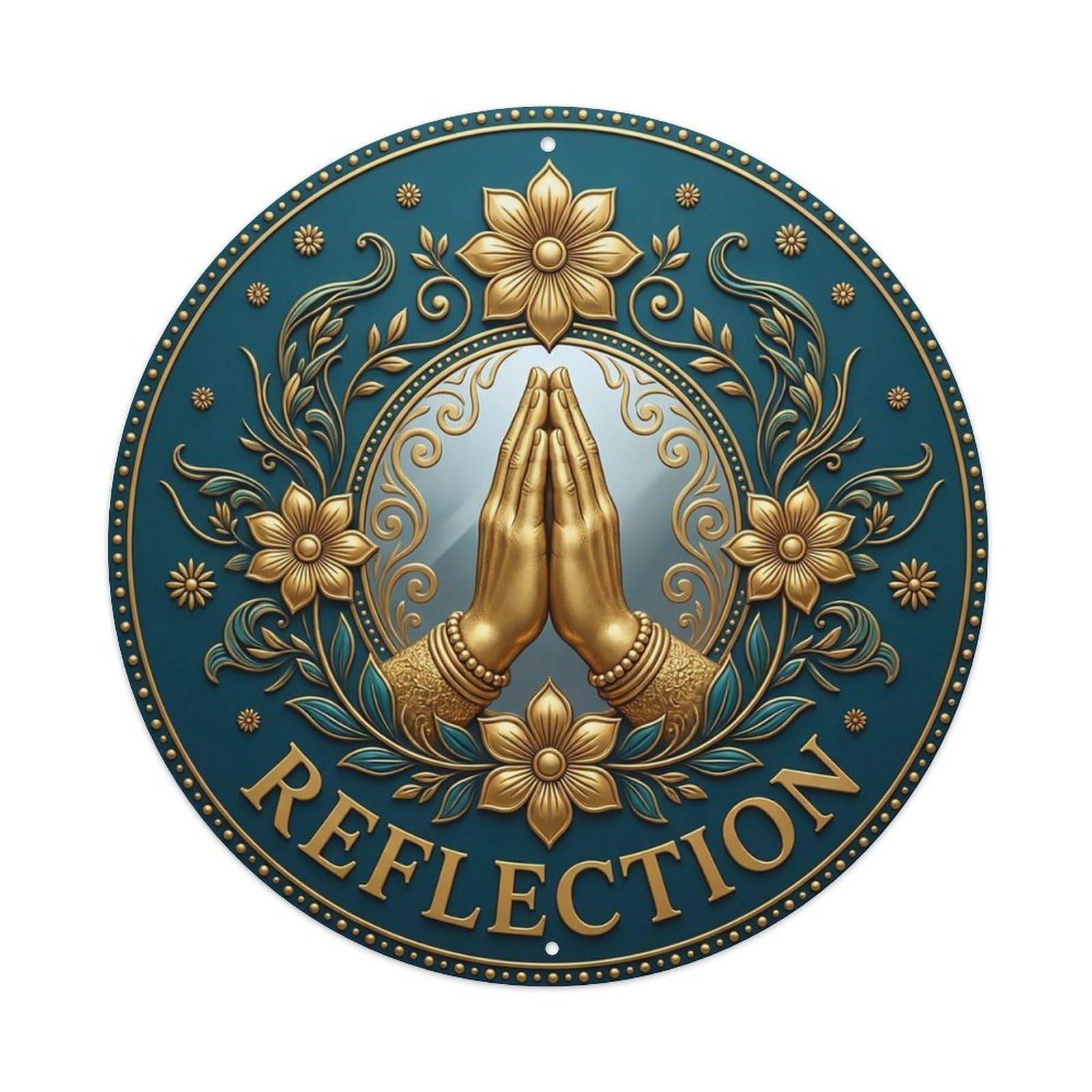Vintage Namaste Praying Hands Reflection Flower Zen Yoga Metal Tin Sign