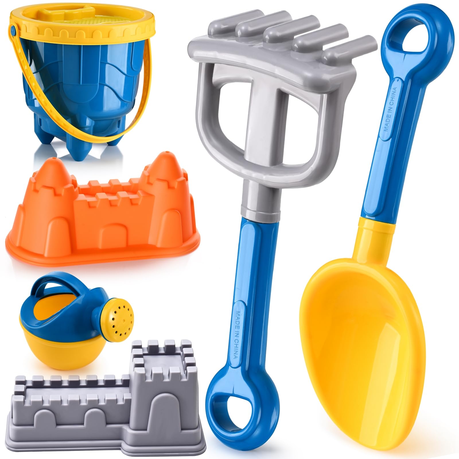 Doloowee Juego de 7 Juguetes de Arena con Cubo, moldes de Arena, Juguetes para cavar Arena para niños de 3 a 6 años