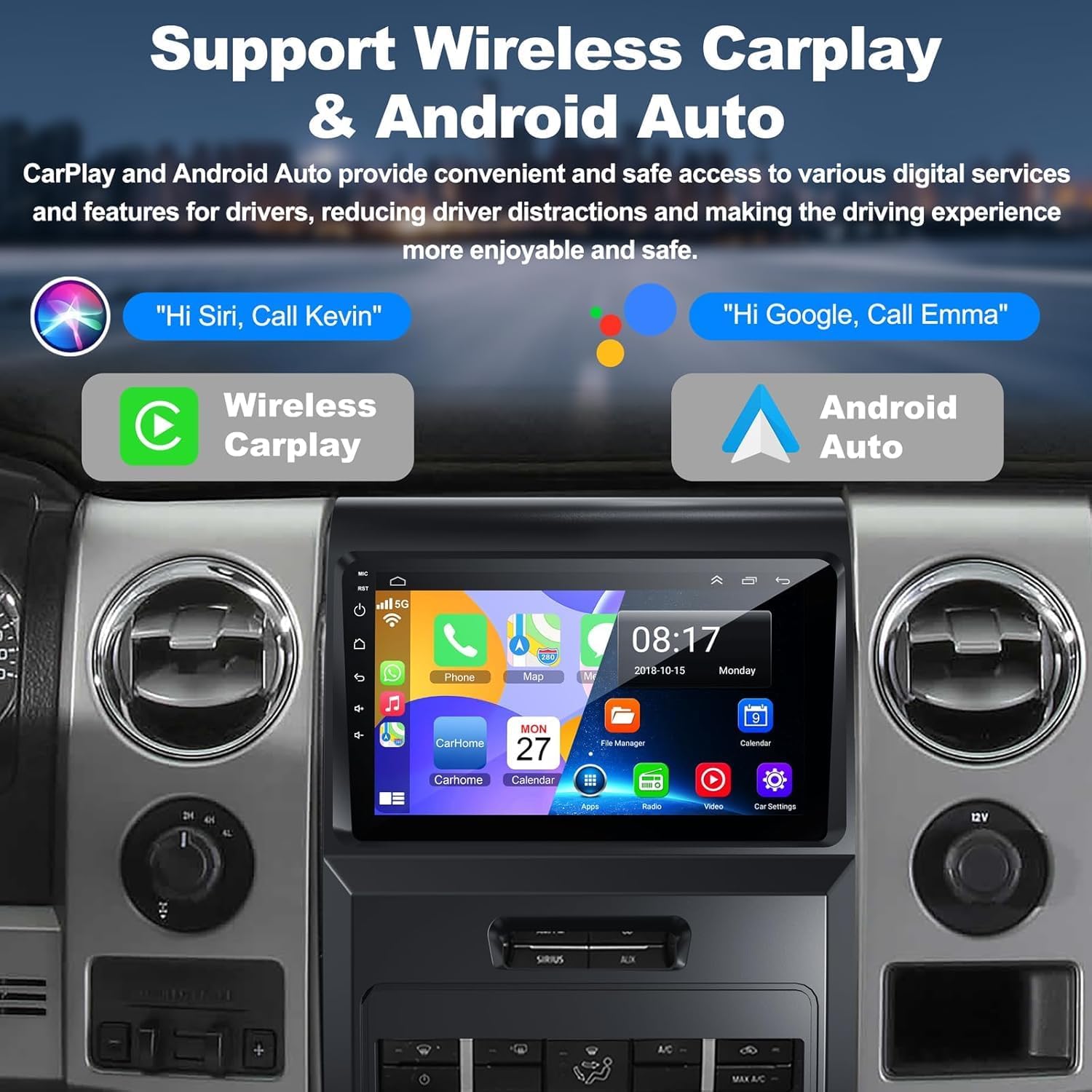 4+64 Android 13 for Ford F150 2009-2014 Car Radio, 9 Inch IPS Touch Screen Car Stereo with Wireless Carplay/Android Auto,GPS, WiFi, Bluetooth, Support OBD2/DVR/DPS