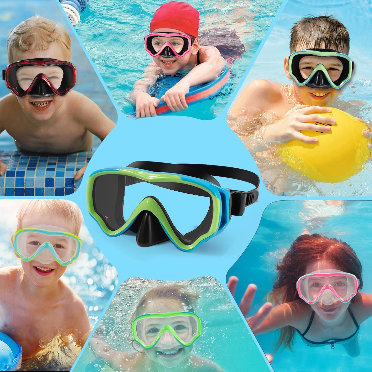 Máscara de buceo para niños, antivaho y antifugas, gafas de esnórquel, impermeables, duraderas, de vidrio templado para niños de 4 a 14 años de edad