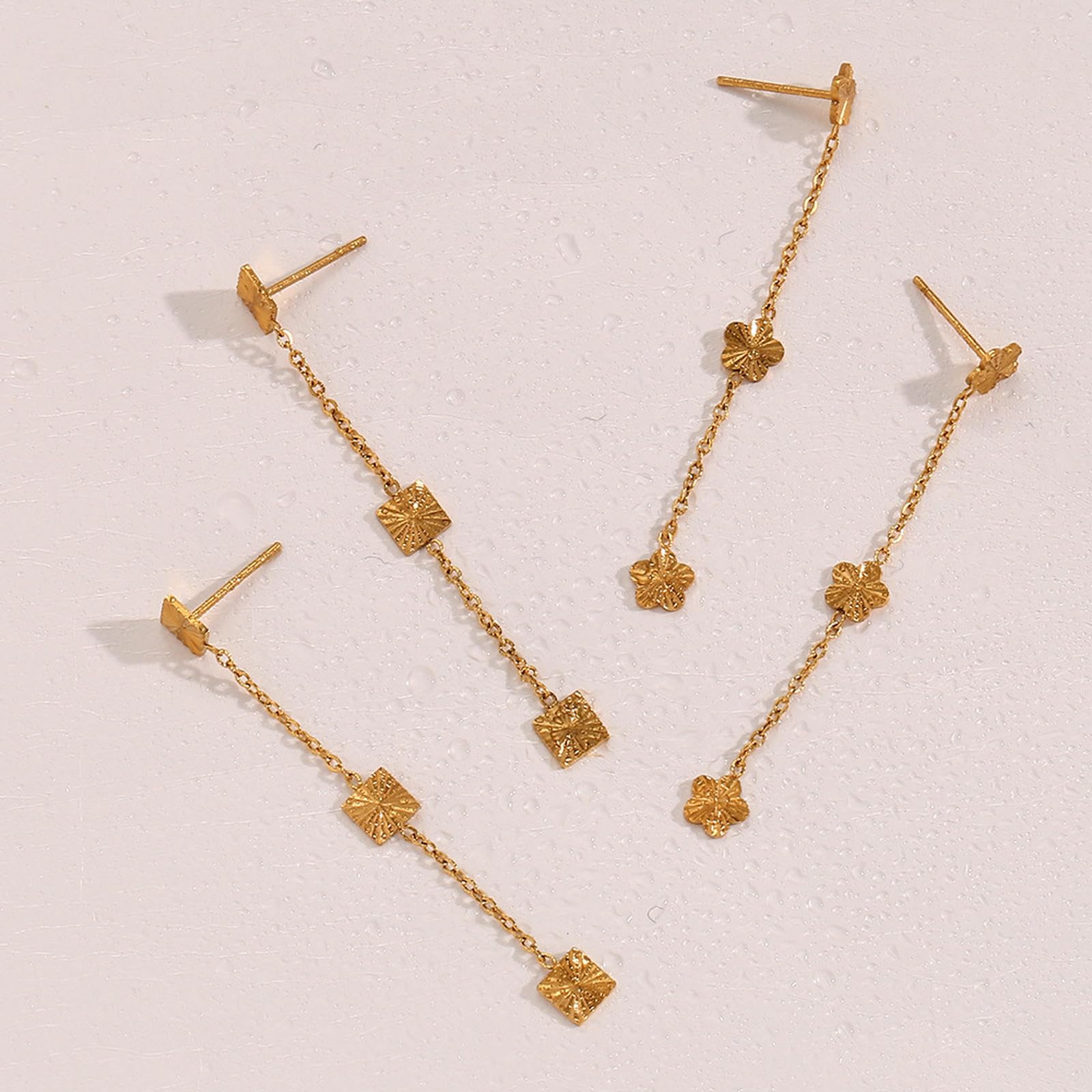 Ohrstecker mit Kettengliedern für Damen, minimalistisch, 18 Karat vergoldeter Edelstahl, gravierte Luxus-Ohrringe, Geschenk