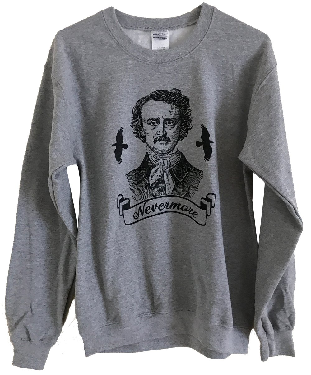 Friendly Oak Unisex Edgar Allan Poe Sweatshirt - L - Heather Grey