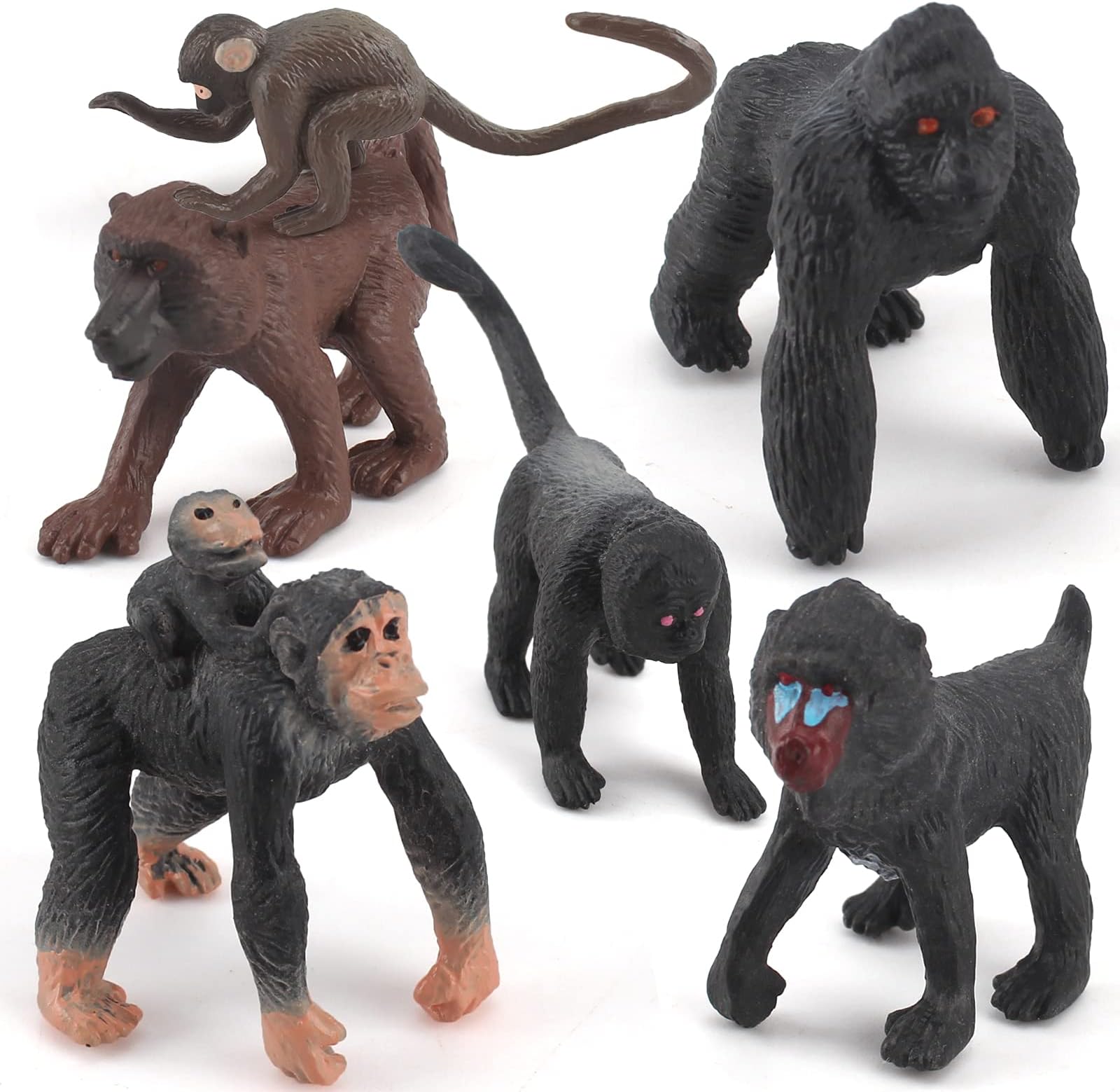 Fantarea Wild Life Jungle Animal Model Playsets 6 PCS Mini Monkey Figurines Gorilla Mandrill Baboons Squirrel Monkeys Action Figure Toy for Child Kids Decor Gift