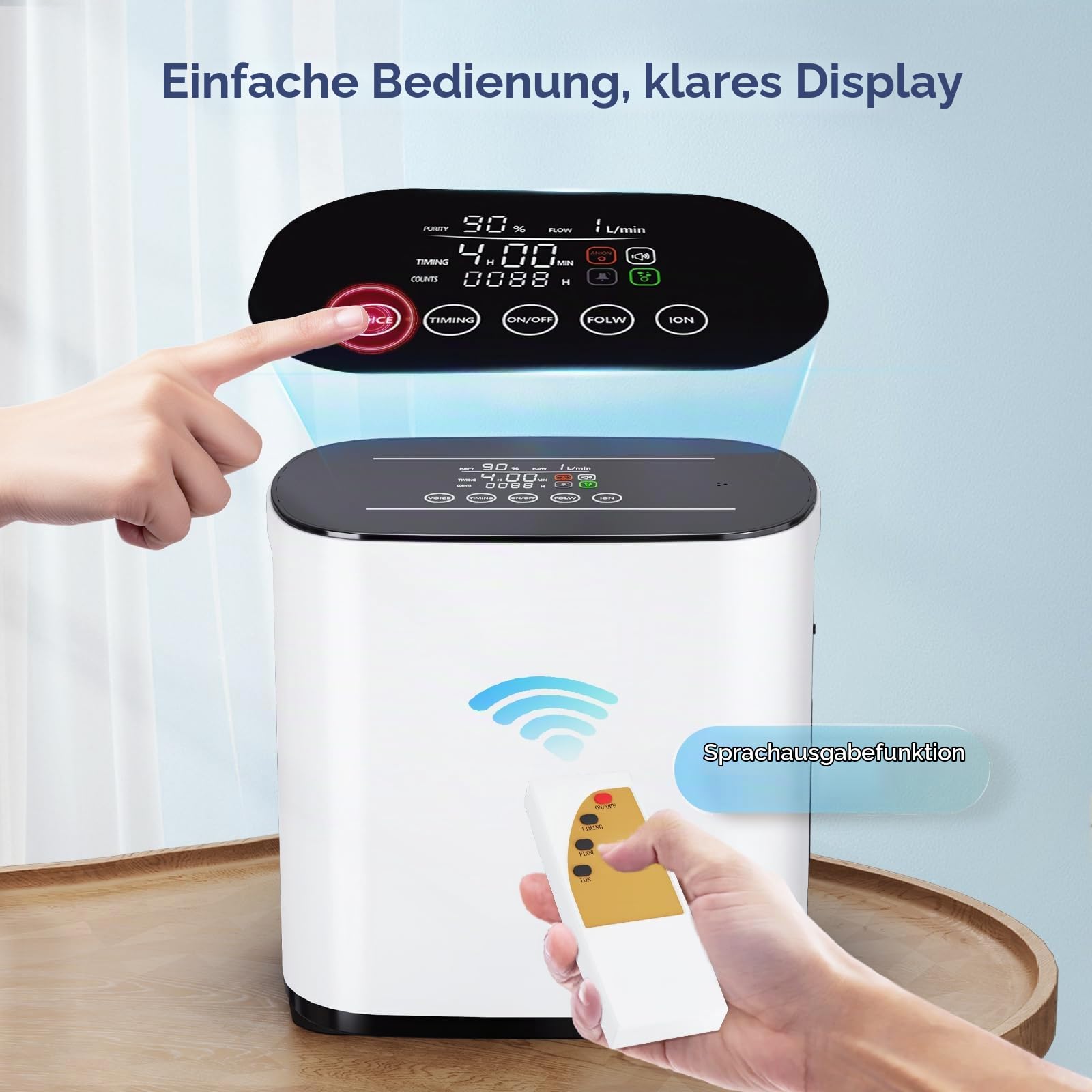 Tragbarer Sauerstoffkonzentrator,Sauerstoffkonzentrator für Zuhause,Tragbar Sauerstoffgerät 1-7 L/min,90%,Sauerstoffkonzentrator Mit Fernbedienungsfunktion,Intelligente Stimme,Timerfunktion