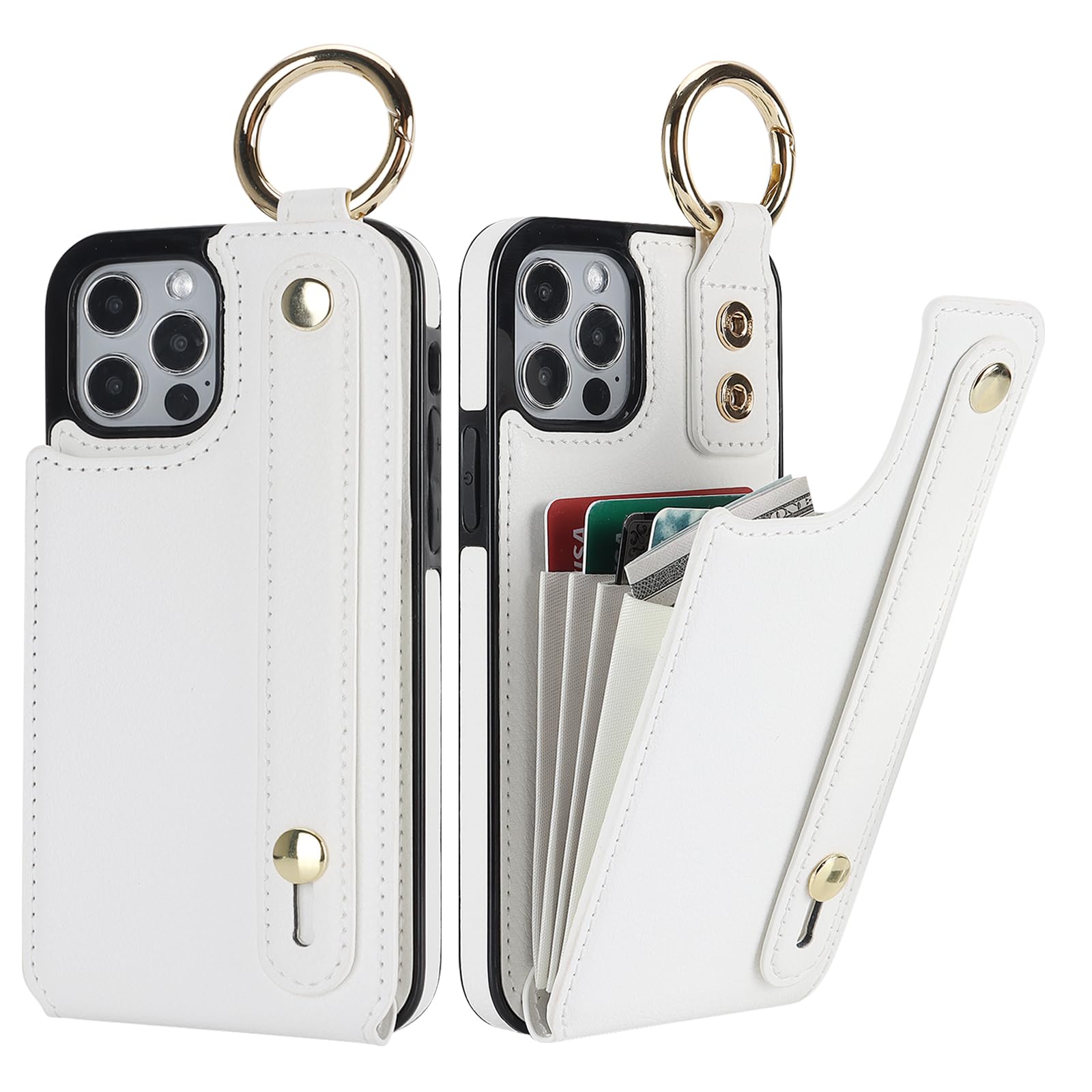 Folosu Custodia Portafoglio Per IPhone 12 Pro Max Con Anello Girevole E Blocco RFID - Pelle PU Nera
