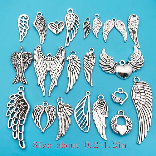 Miniatura 2 de WOCRAFT 120pcs Antique Silver Wing Charms for Jewelry Making Alloy Heart Angel Wing Charms for DIY Crafts (SN013)