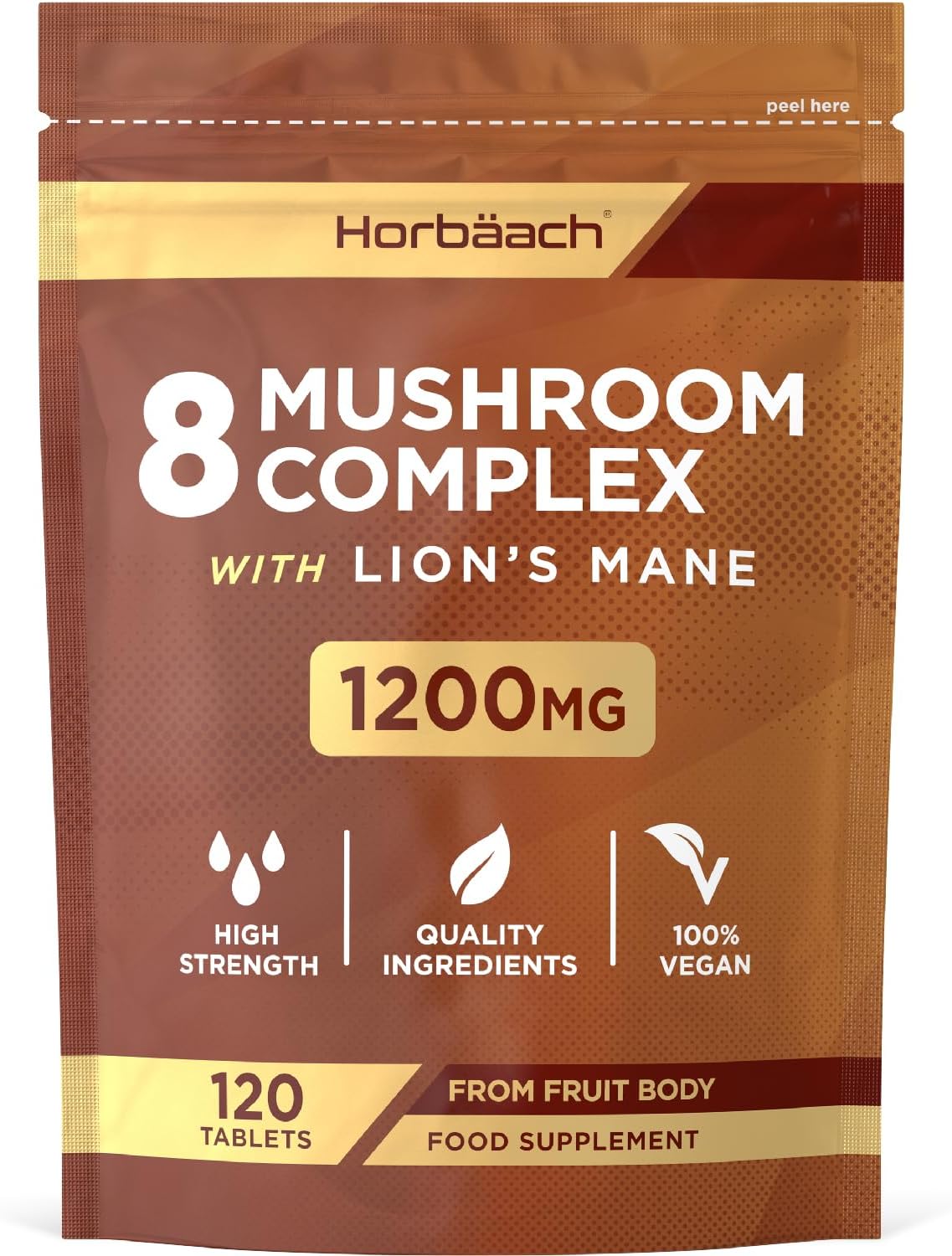 Mushroom Complex 8 | High Strength Lion's Mane Mushroom, Chaga, Cordyceps, Reishi, Shiitake & More | Providing Polysaccharides | 120 Capsules (2 Month Supply) | Vegan | by Horbaach