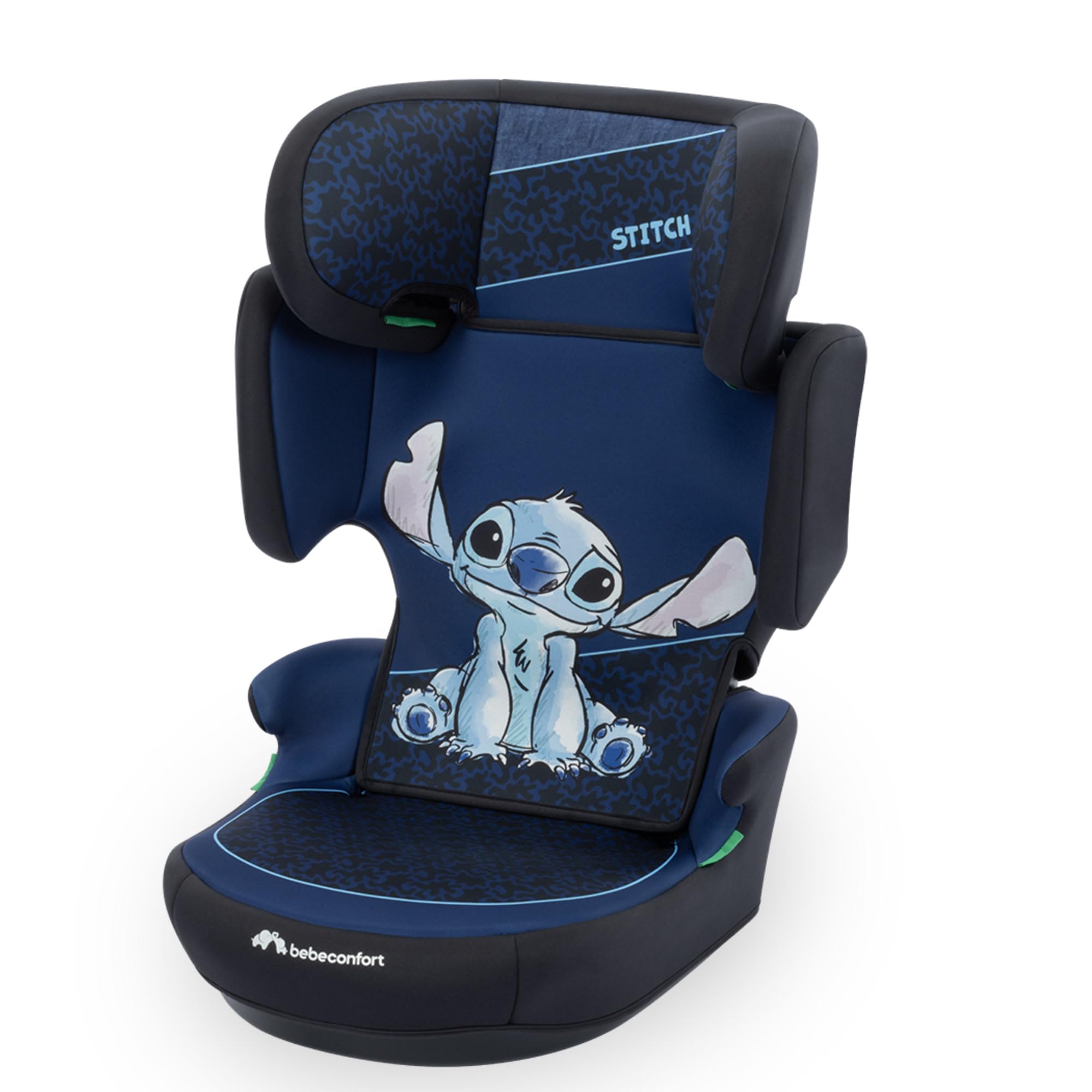 Bebeconfort Disney RoadSafe i-Size, Kindersitzerhöhung mit Rückenlehne, 3,5–12 Jahre (100–150 cm), Klappbarer Kindersitz Stitch Disney, Gurtinstallation, 14 Kopfstützenpositionen, Authentic Stitch