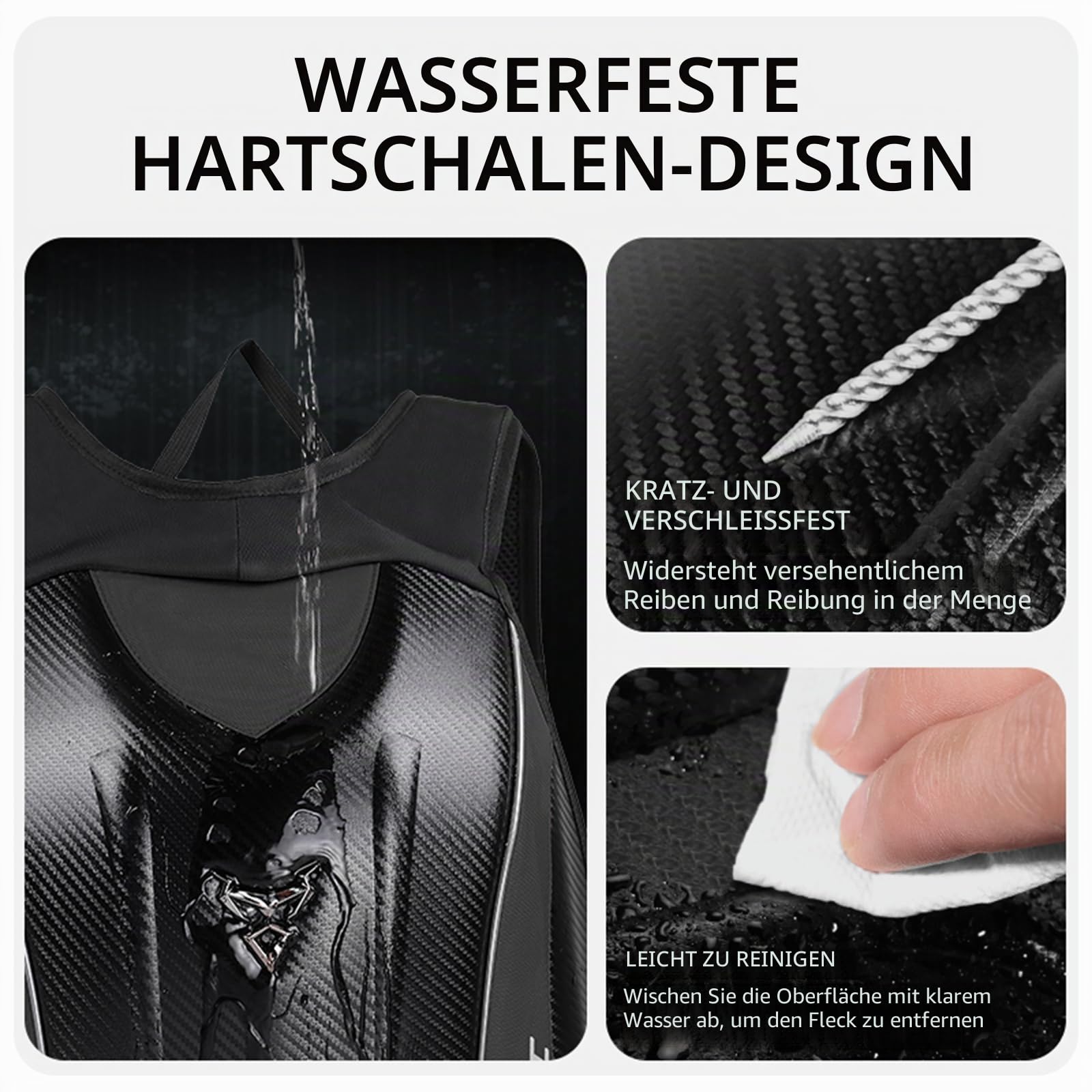 48L Motorrad-Rucksack, Helmtasche, wasserdicht, Kohlefaser, Moto-Rucksack, Hartschale, reflektierend, Motorradkoffer, Blau
