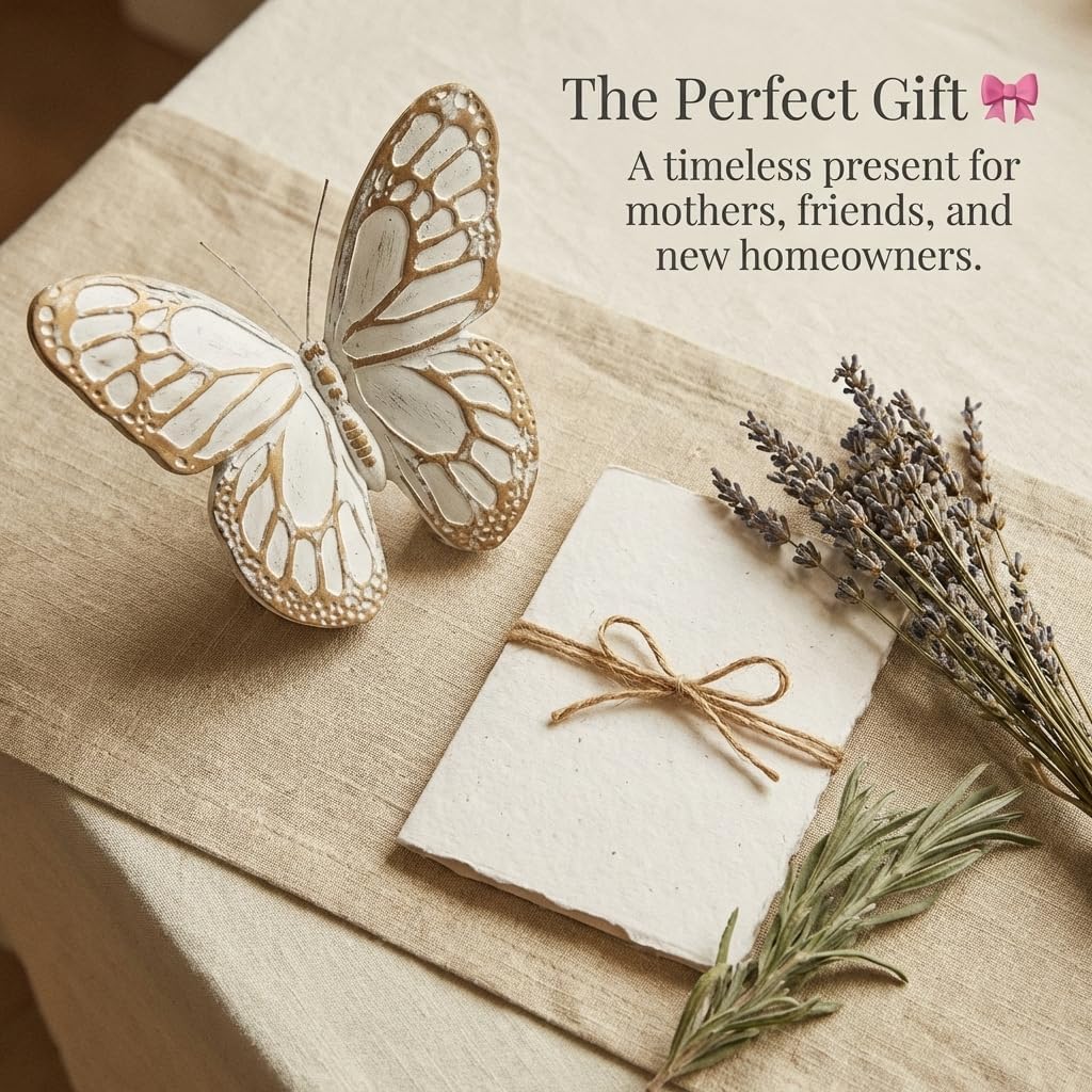 The Bridge Collection 7.5" White Washed Butterfly Figurines - White Home Decor - Butterflies for Cottage, Spring, or Garden Decor - Styles Vary