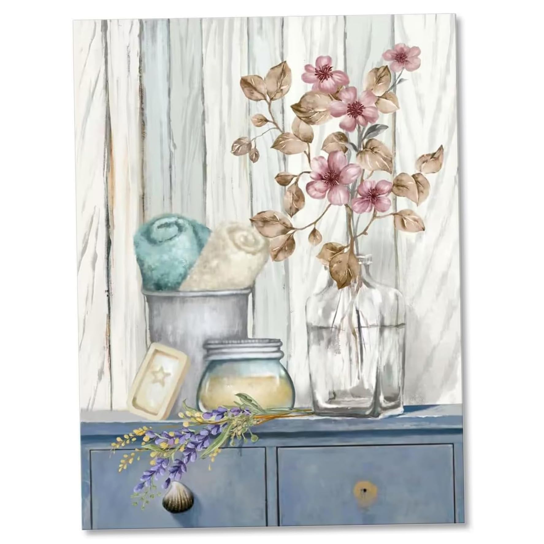 Art mural sur toile anti-humidité image florale étanche déco salle de bain 16x12