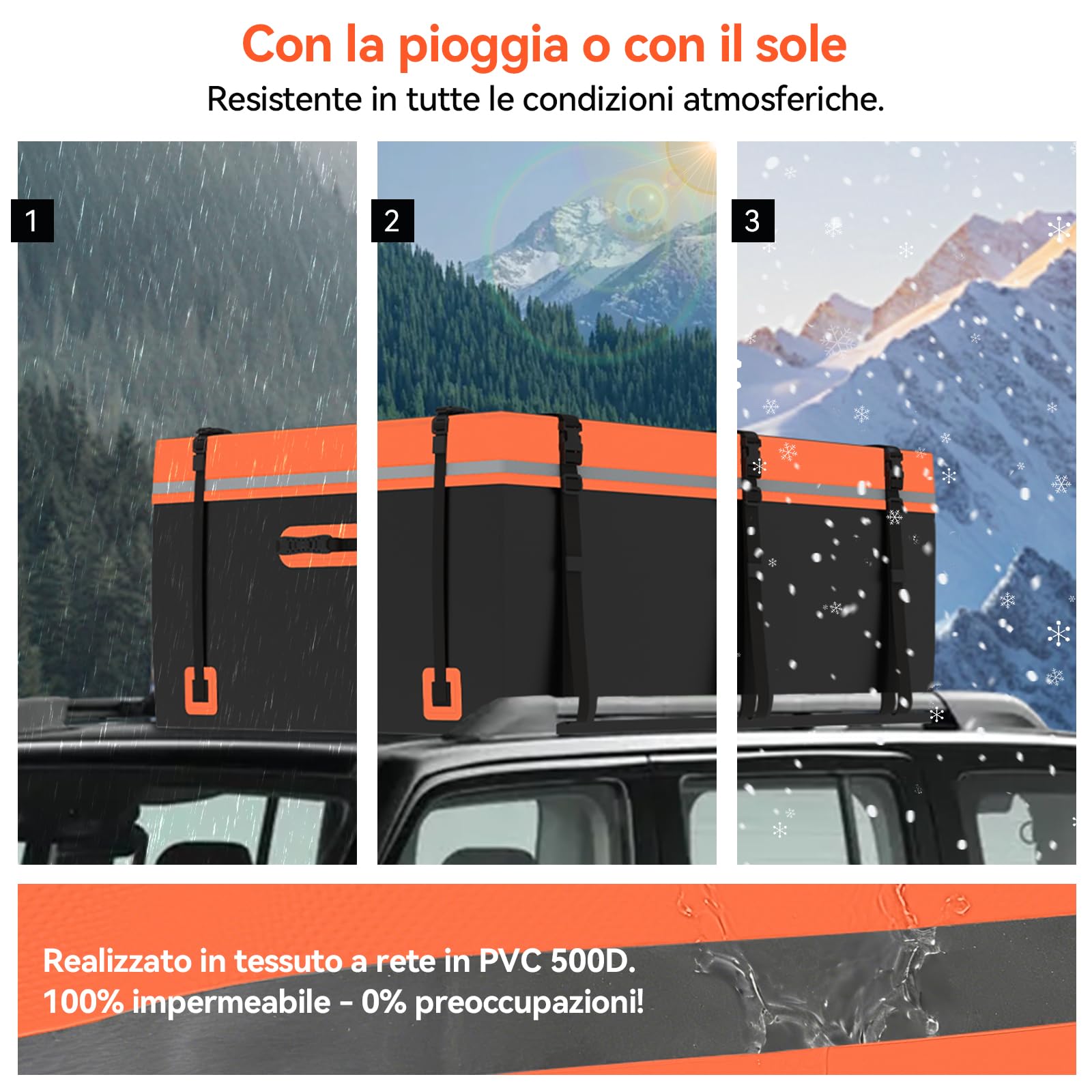 YU YUSING Box da Tetto Auto 600 L, Borsa da Tetto Pieghevole e Impermeabile, Baule Auto Tetto in PVC 500D, 8 Ganci e 8 Cinghie di Rinforzo, Compatibile con/senza Portapacchi, Arancione