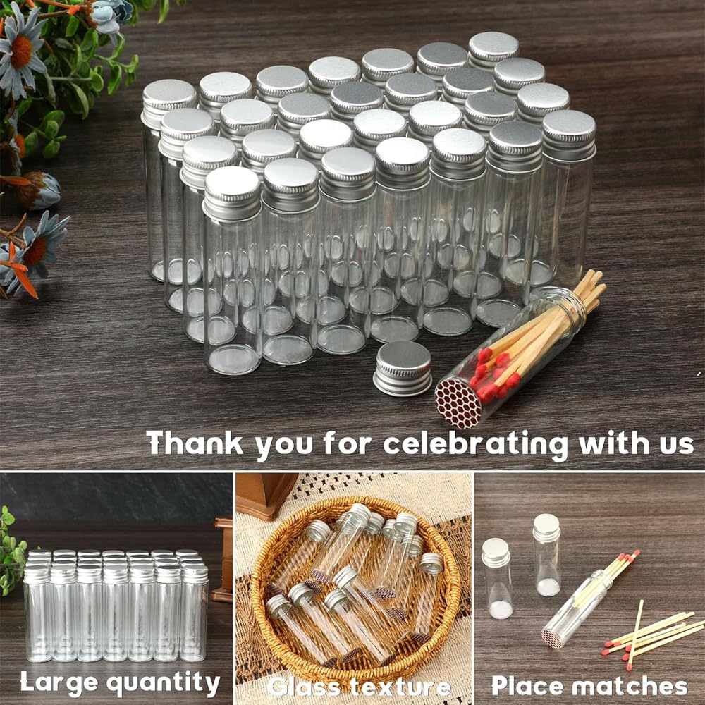 Streichholzhalter aus Glas,Streichhölzer in Glasfl Leere Streichholzgläser mit Streichholzaufklebern, blanke Streichholzschachteln for Gäste, Hochzeit, Brautparty, Abschlussfeier, Gastgeschenk(48Pcs S