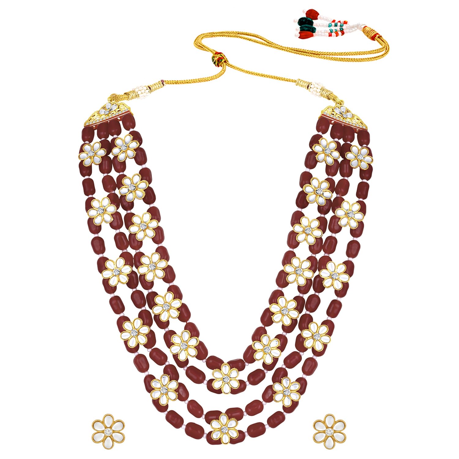 Peora Traditional Beads Kundan Studded Maroon Long Necklace with Earring Ethnic Jewellery Set Gift for Women (B0BSFVGHG8) Amazon Price History, Amazon Price Tracker