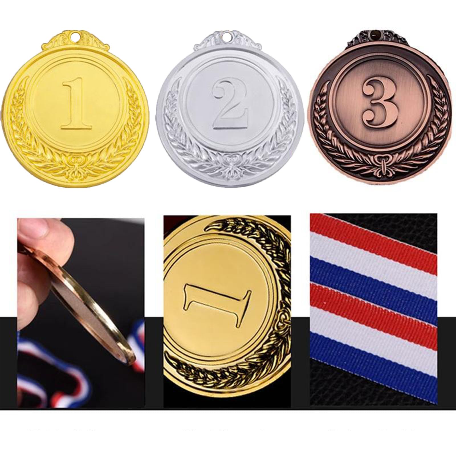 Tokaneit Medaglie Premiazioni Metallo 3 Pezzi Medaglie Premiazioni Personalizzate,Medaglia Oro Argento Bronzo con Nastro ColloMedaglia in Lega di Zinco,per Concorso Sport Festa Decorazione