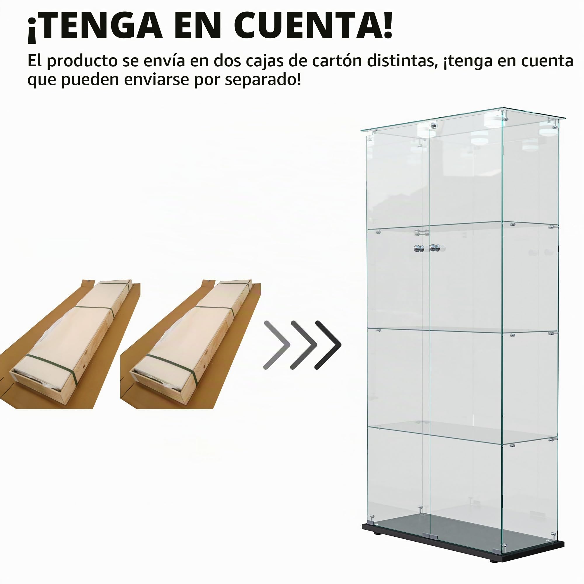 Vitrina de Vidrio de 4 Capas con luz LED y 2 Puertas, Vitrina de Vidrio Templado con Cerradura, vitrinas de colección Independiente, estantería para Sala de Estar (Negro, 4 Capas 2 Puertas-A)
