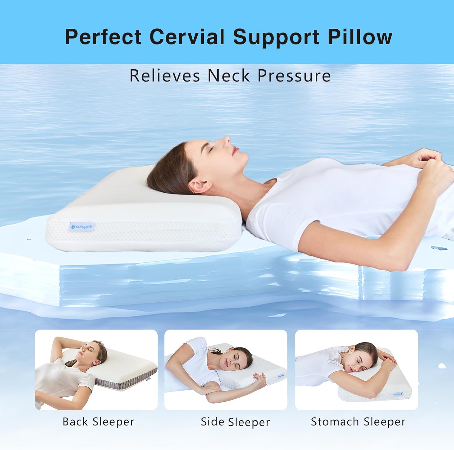 Double-Side Memory Foam Pillow,4'' Cervical Neck Pillow for Side Sleeper,Medium Firm & Soft Two-Sided Ergonomic Pillow for Back Stomach Sleeper with Removable Cover White