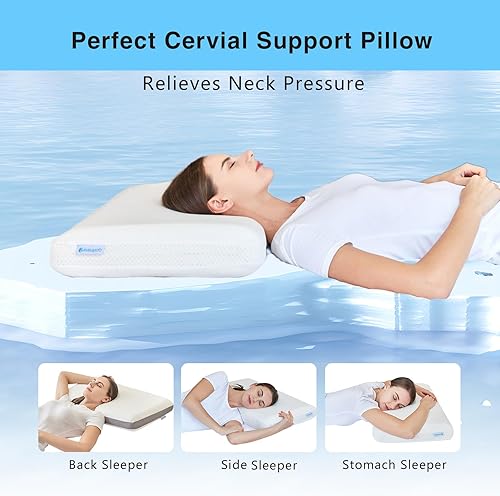 Miniatura 7 de Almohada de espuma viscoelástica de doble cara, almohada cervical de cuello de 4 pulgadas para dormir de lado, firmeza media y suave, almohada