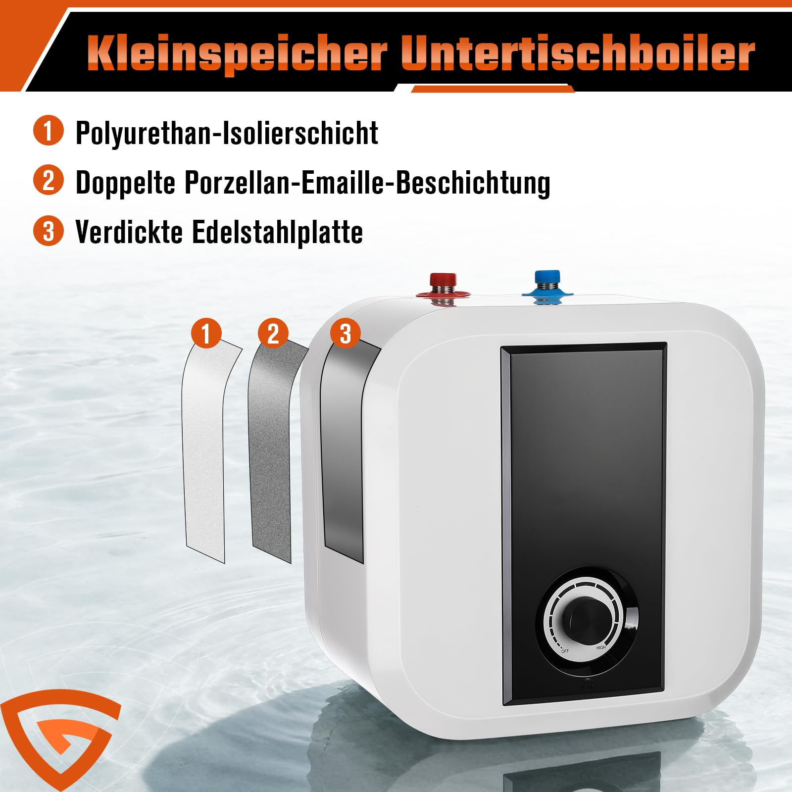 Druckfest Kleinspeicher, Untertischboiler 30 Liter Unterschrank Elektrischer Warmwasserspeicher 1,5KW Mini Durchlauferhitzer mit Stecker 230V für Küche, Dusche, Badezimmer Überhitzungsschutz