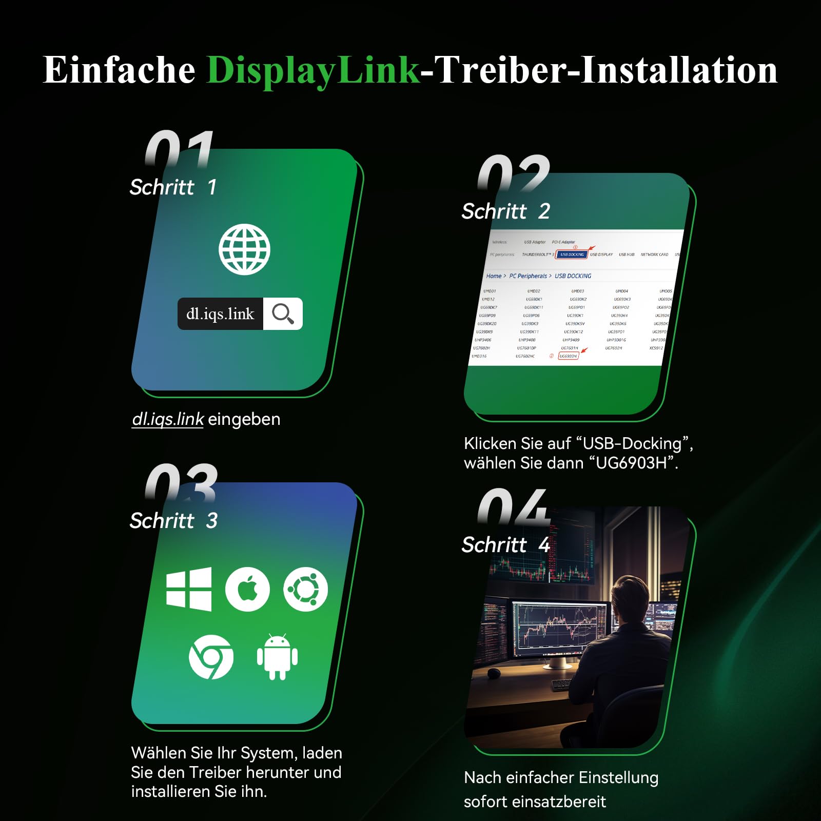 Minthouz USB 3.1/USB C auf Dual HDMI Adapter, DisplayLink Dual 4K@60Hz HDMI Splitter 2 Monitore Gleichzeitig für Dell HP Surface Lenovo, Unterstützt Windows and M1/M2/M3/M4 MacBook