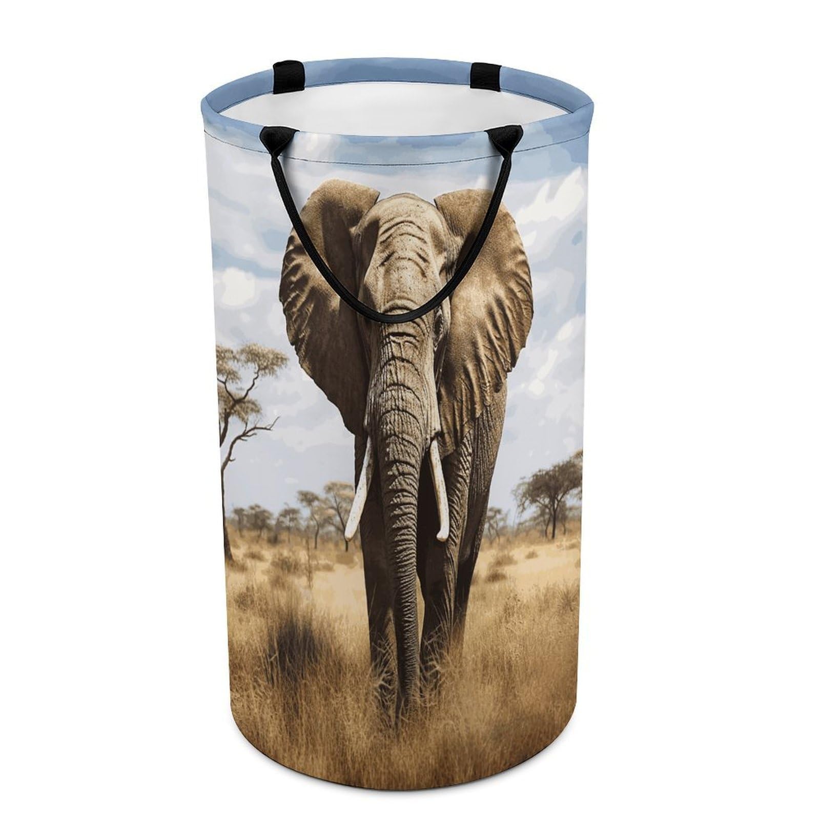 Elephant Laundry Hamper Waterproof Polyester Laundry Baskets Collapsible Dirty Clothes Storage Basket Clothes Hampers with Sturdy Handles for Travel Bedroom