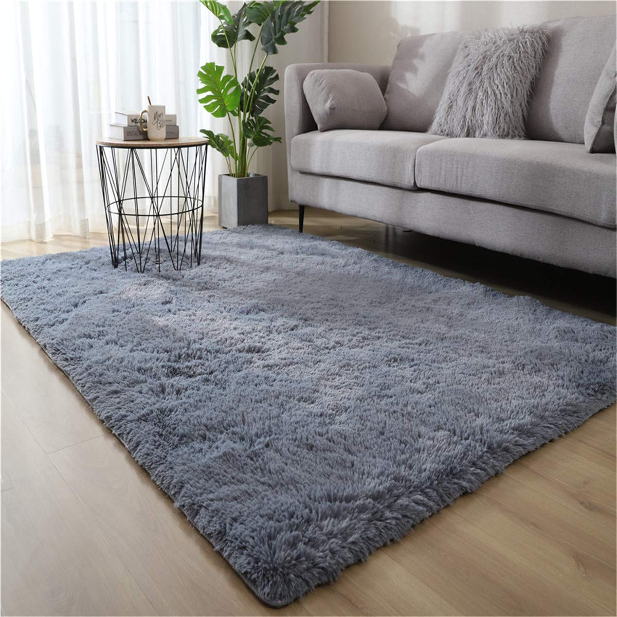 Hiser Tappeto Shaggy Tie-dye Grigio 140x200cm – Soffice Peloso Antiscivolo Per Soggiorno E Camera Da Letto