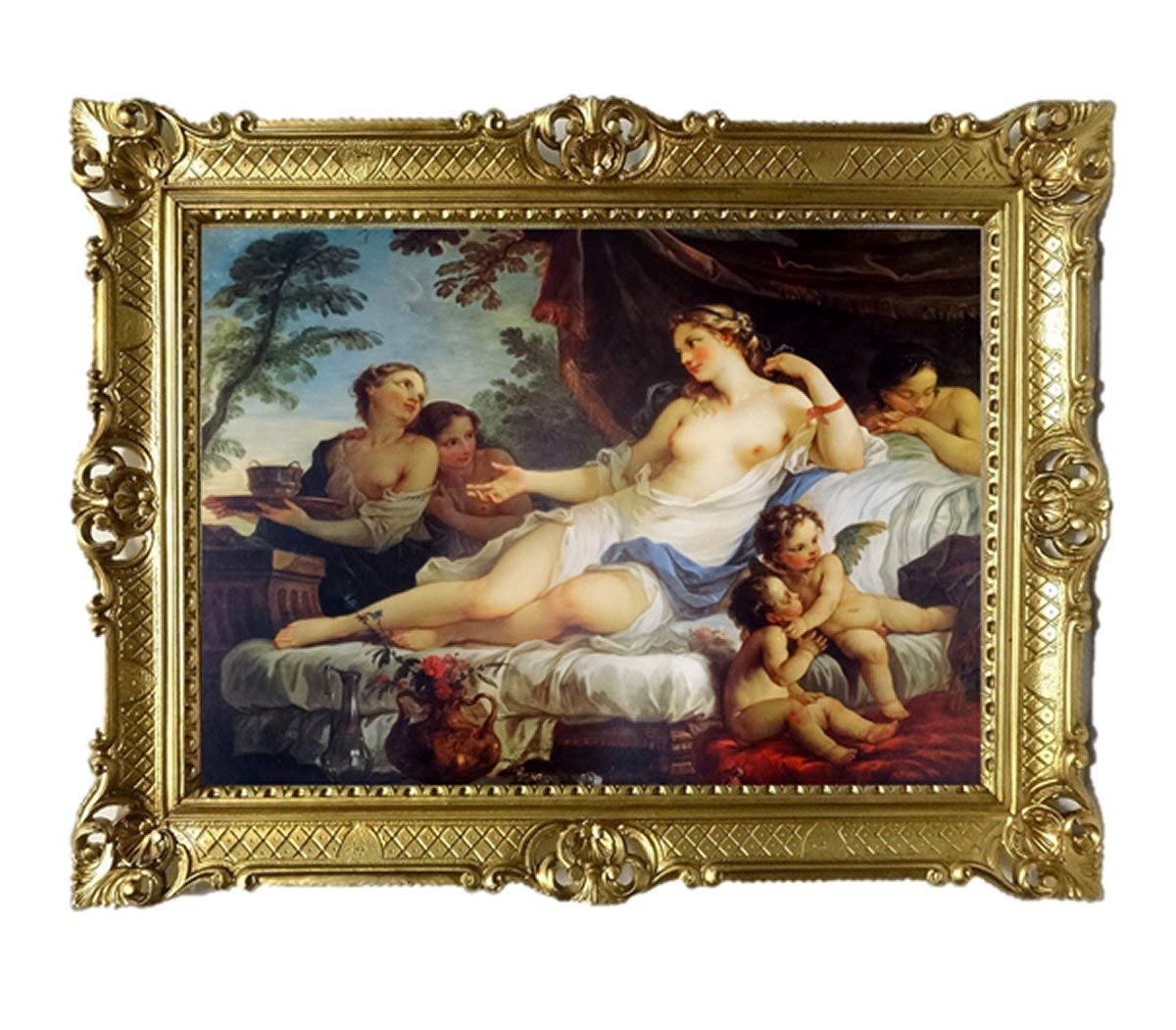 Bild Bilderrahmen Foto 90x70 cm Renaissance AKT EROTIK SEXY Exklusive Reproproduktion Bilder mit Rahmen Barock Wandbild Kunstdrucke Gemälde Retro Repro antik für Café Bar Home Büro Praxis 58B