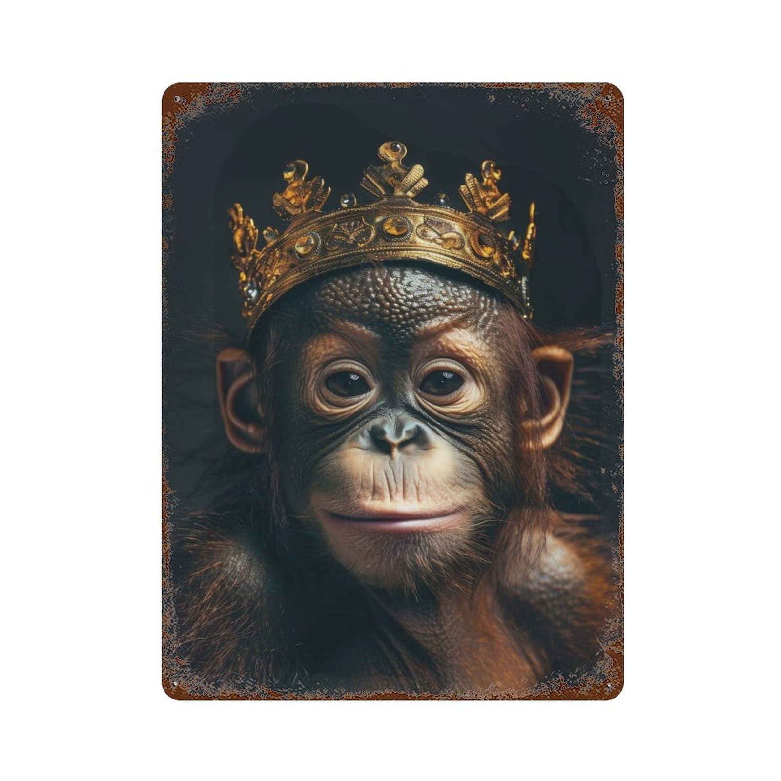 Garage Style Chimpanzee Cute King Rusty Metal Tin Sign 15.7"x11.8", Farmhouse Wall Decor for Bar And Workshop