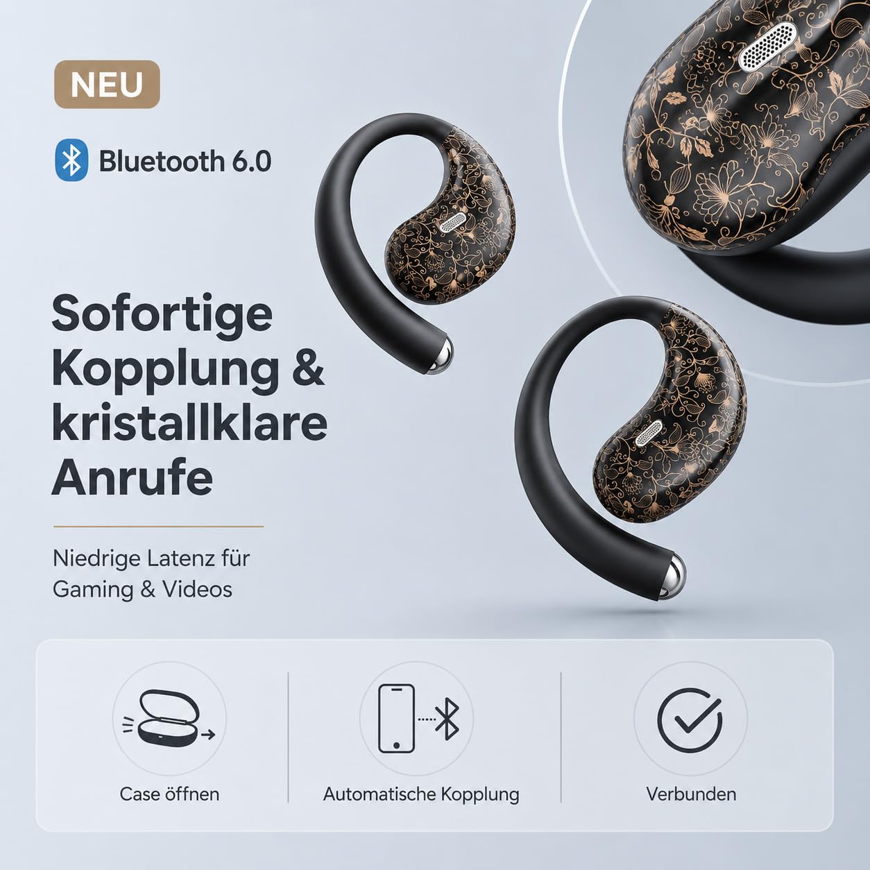 Micool Écouteurs ouverts Bluetooth 6.0, écouteurs à clipser sans fil avec 36 heures de lecture, écouteurs mains libres antibruit, écouteurs de sport confortables pour la course, la gym et les voyages