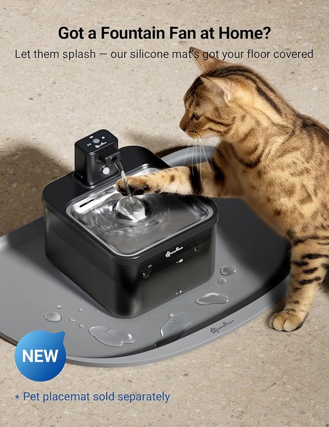 Fuente de Agua para Gatos DownyPaws Inalámbrica, Acero Inoxidable, 2.5L miniatura 6