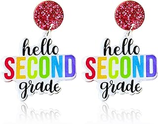 Fun Teacher Earrings for Women 2025 Back to School Drop Dangle Acrylic Earring for Women Colorful First Day of School Earrings for Teachers Appreciation Gifts Strip