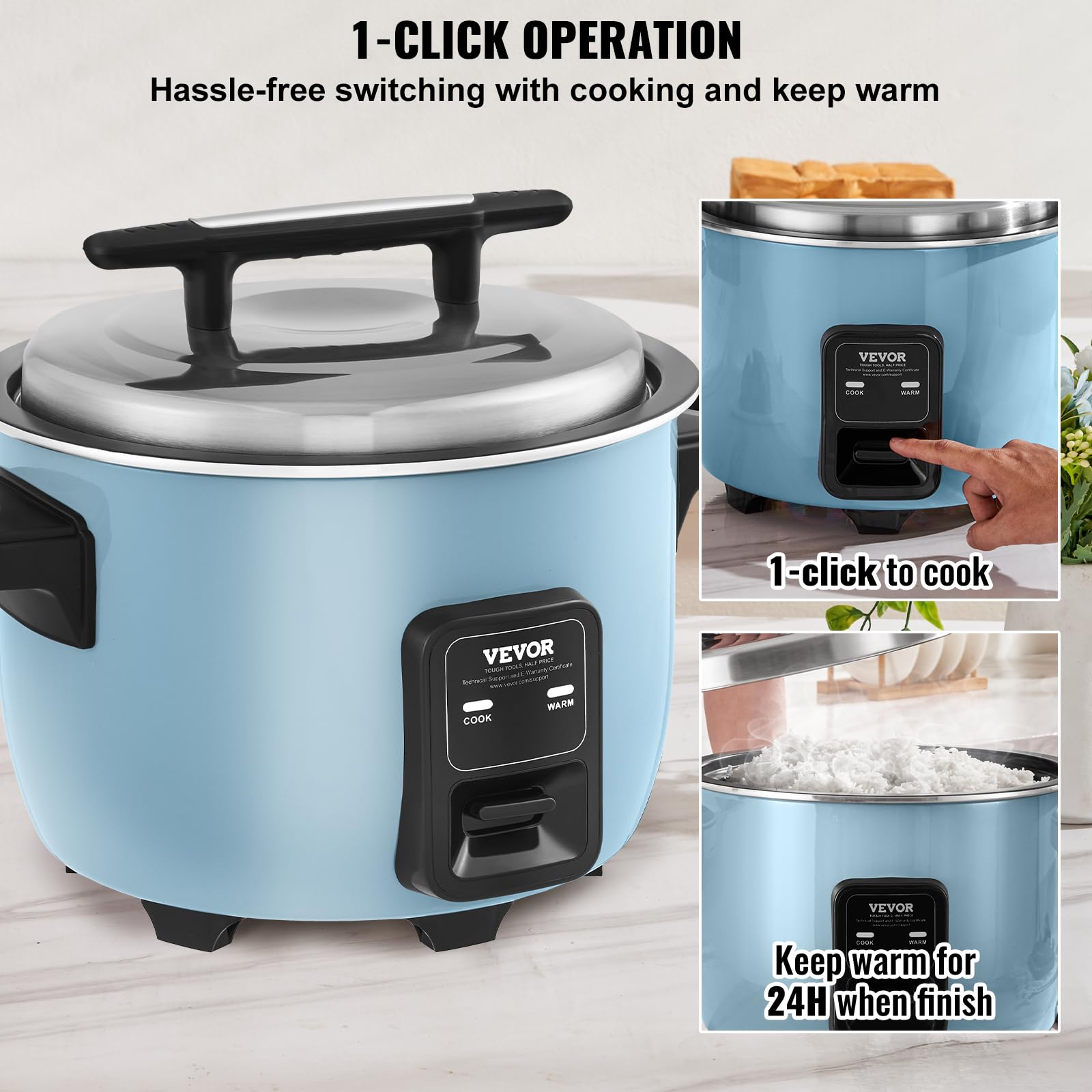 VEVOR Cuiseur à Riz Commercial, Auto-cuiseur de Riz 60 Tasses 13 Litres, Pot Intérieur Antiadhésif, Cuisson Rapide et Maintien au Chaud 24 Heures, avec Verre Doseur et Spatule, pour Restaurant