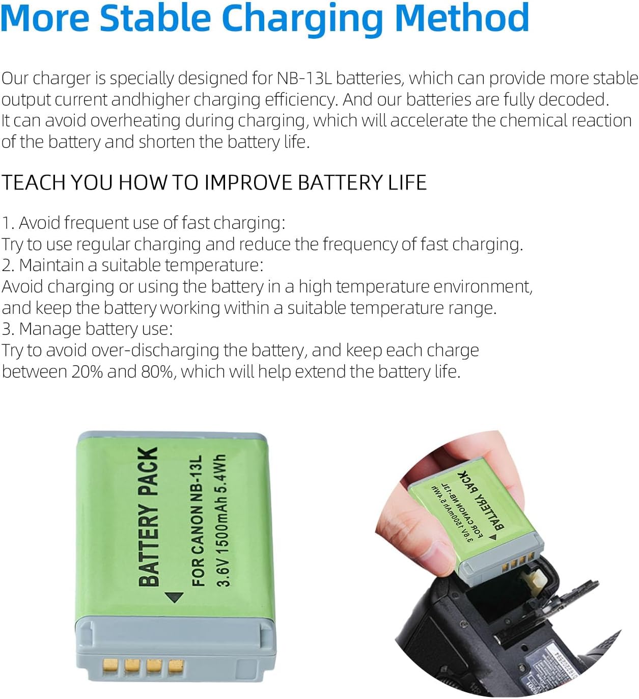 1500mAh NB-13L Battery Compatible with Canon PowerShot SX740 HS, G1 X Mark III, G5 X, G5 X Mark II, G7 X, G7 X Mark II, G7 X Mark III, G9 X, G9 X Mark II, SX620 HS, SX720 HS Digital Cameras